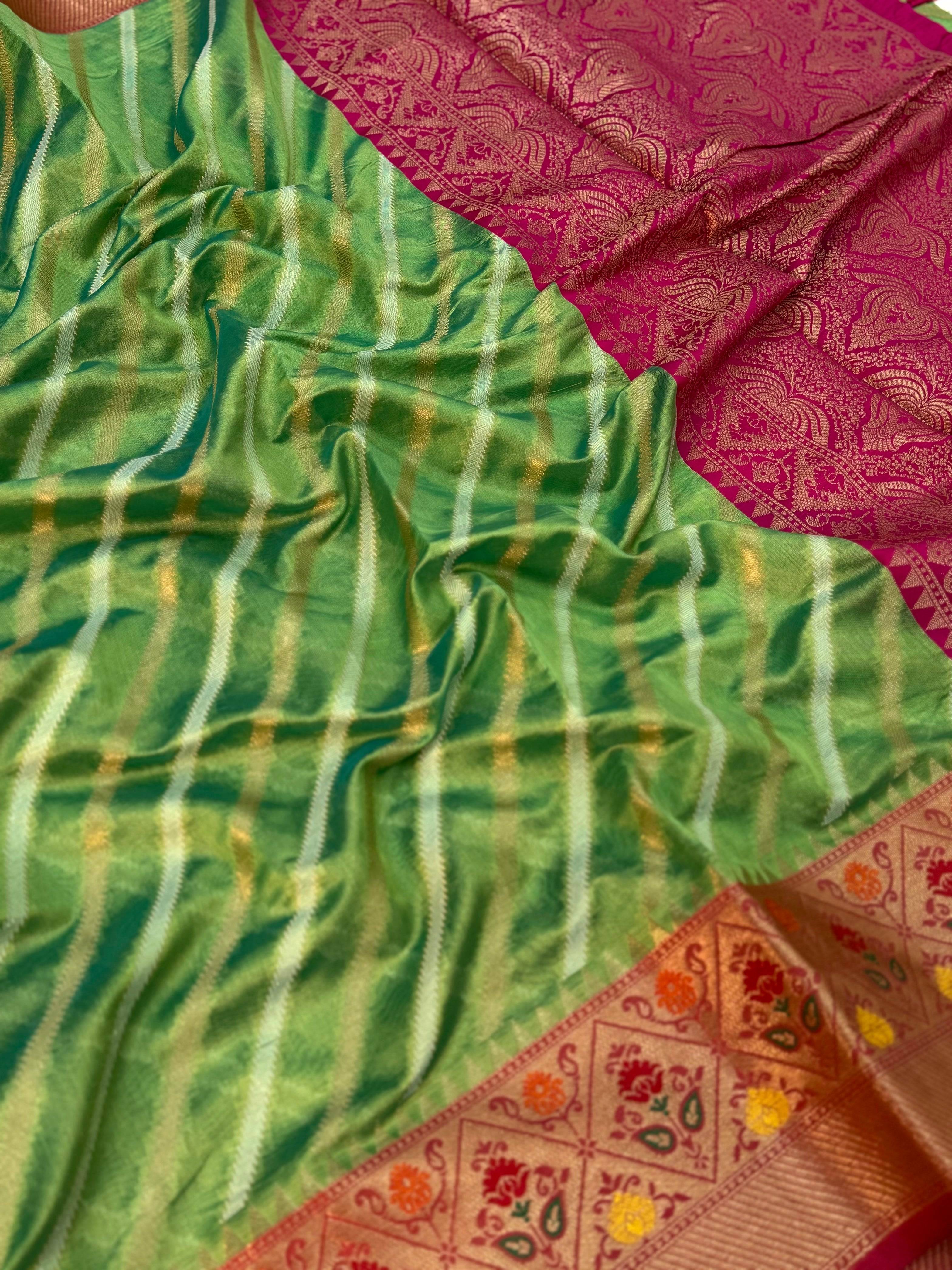 Green Banarasi Lehriya Katan Silk Saree