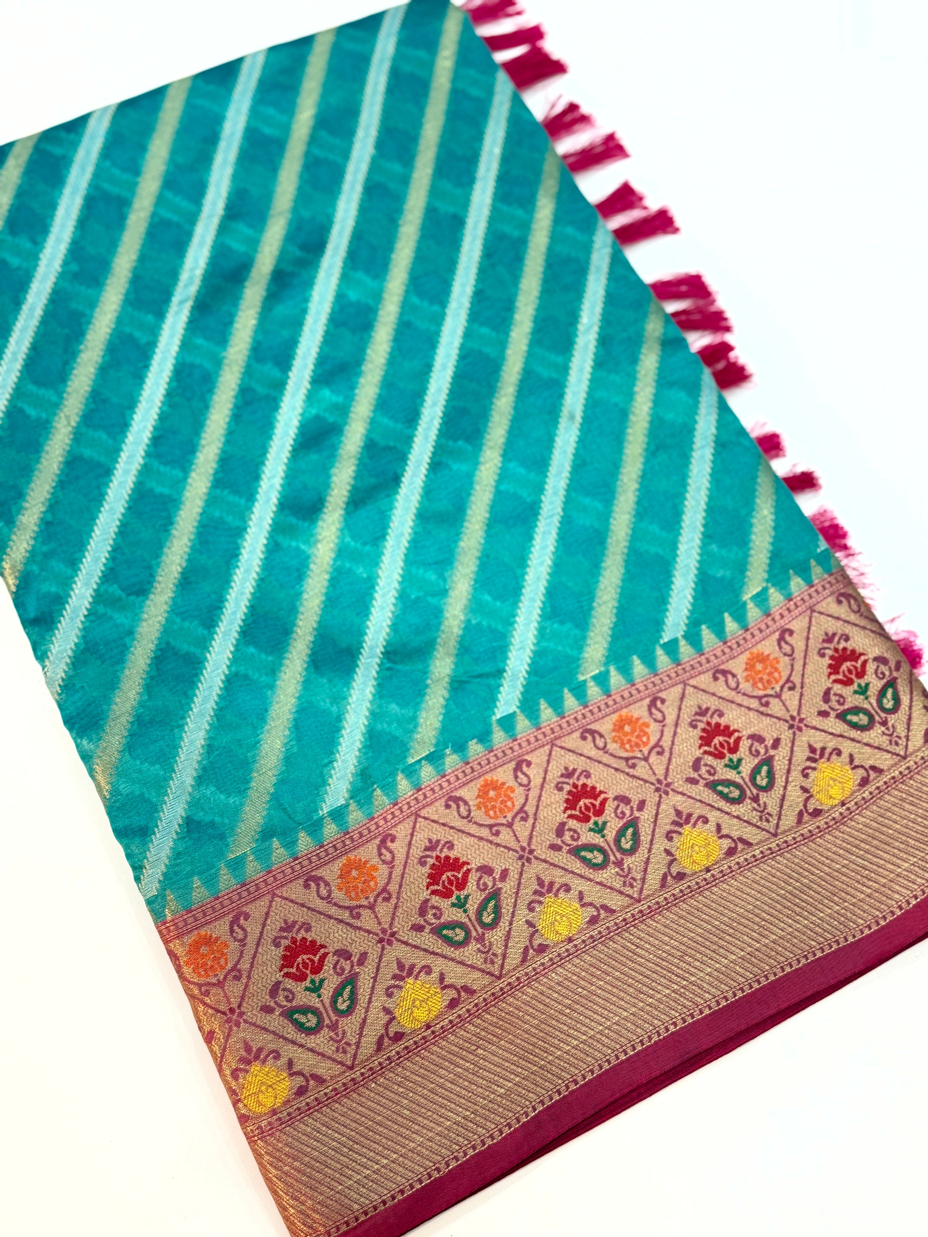 Rama Banarasi Lehriya Katan Silk Saree