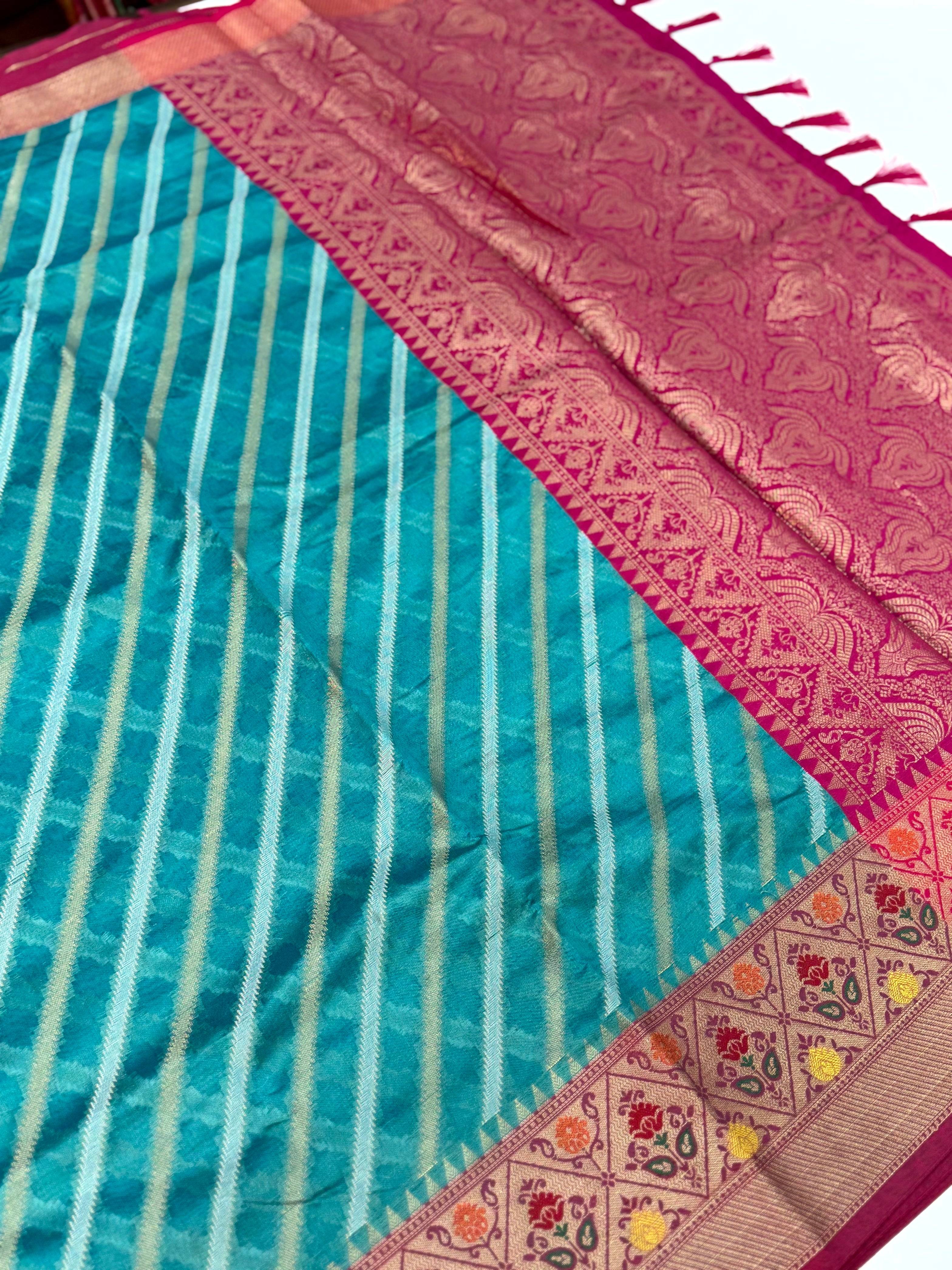 Rama Banarasi Lehriya Katan Silk Saree