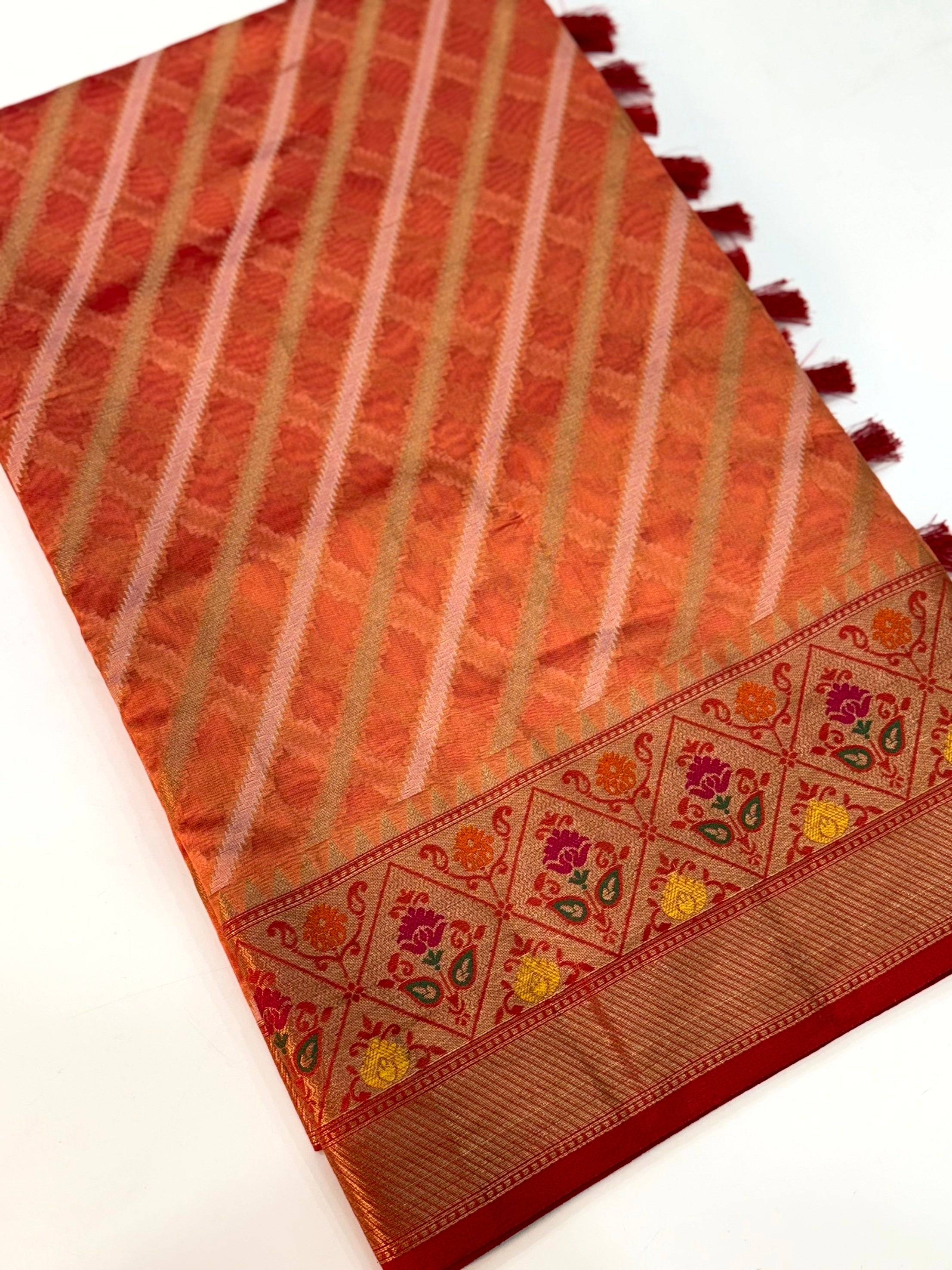 Peach Banarasi Lehriya Katan Silk Saree