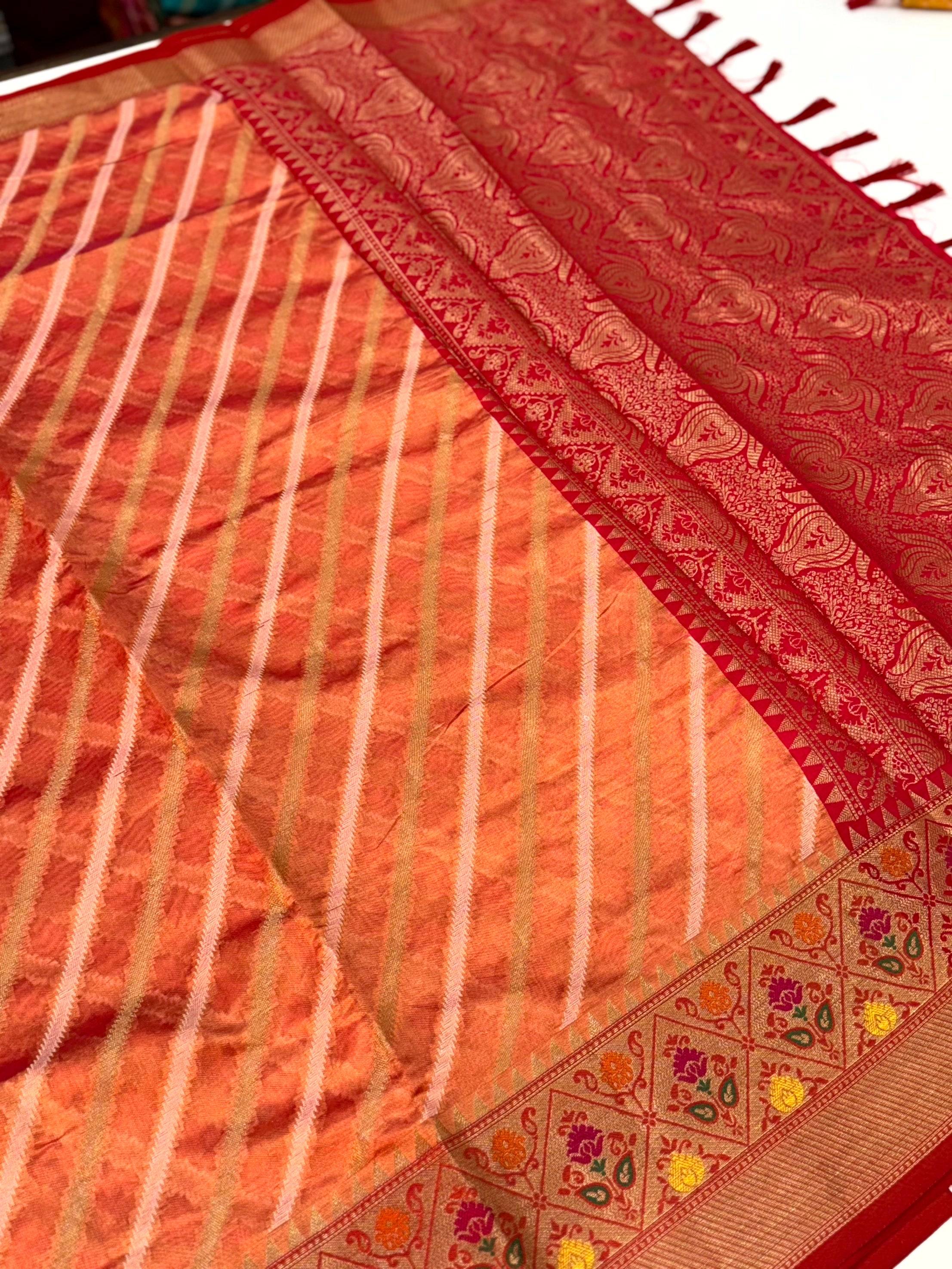 Peach Banarasi Lehriya Katan Silk Saree
