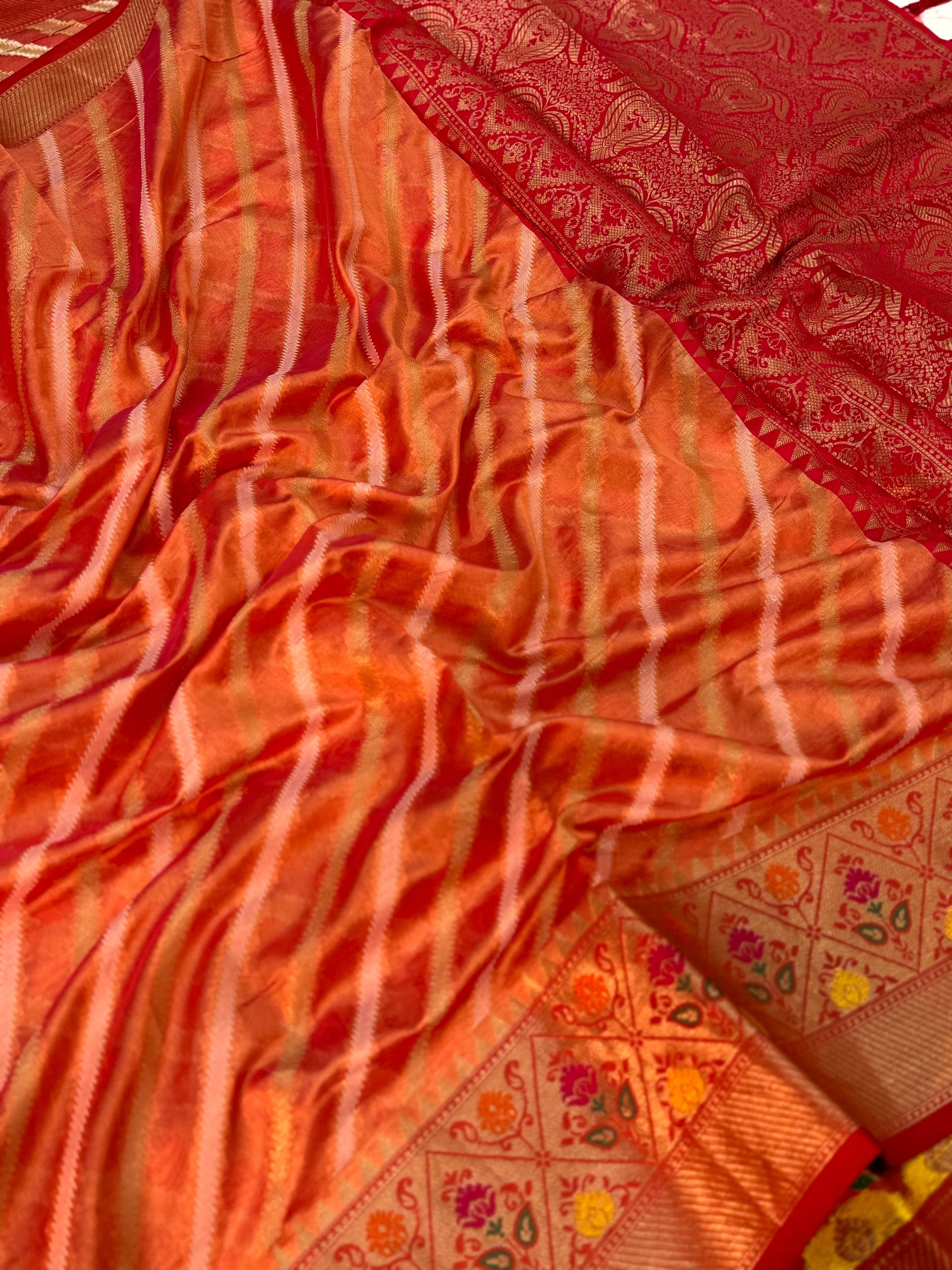Peach Banarasi Lehriya Katan Silk Saree