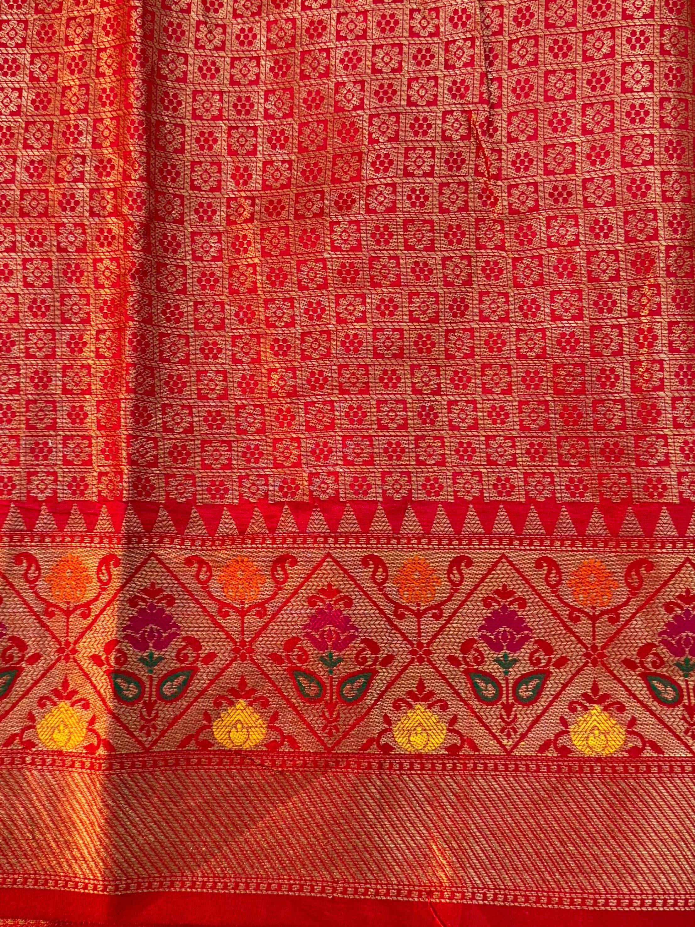 Peach Banarasi Lehriya Katan Silk Saree