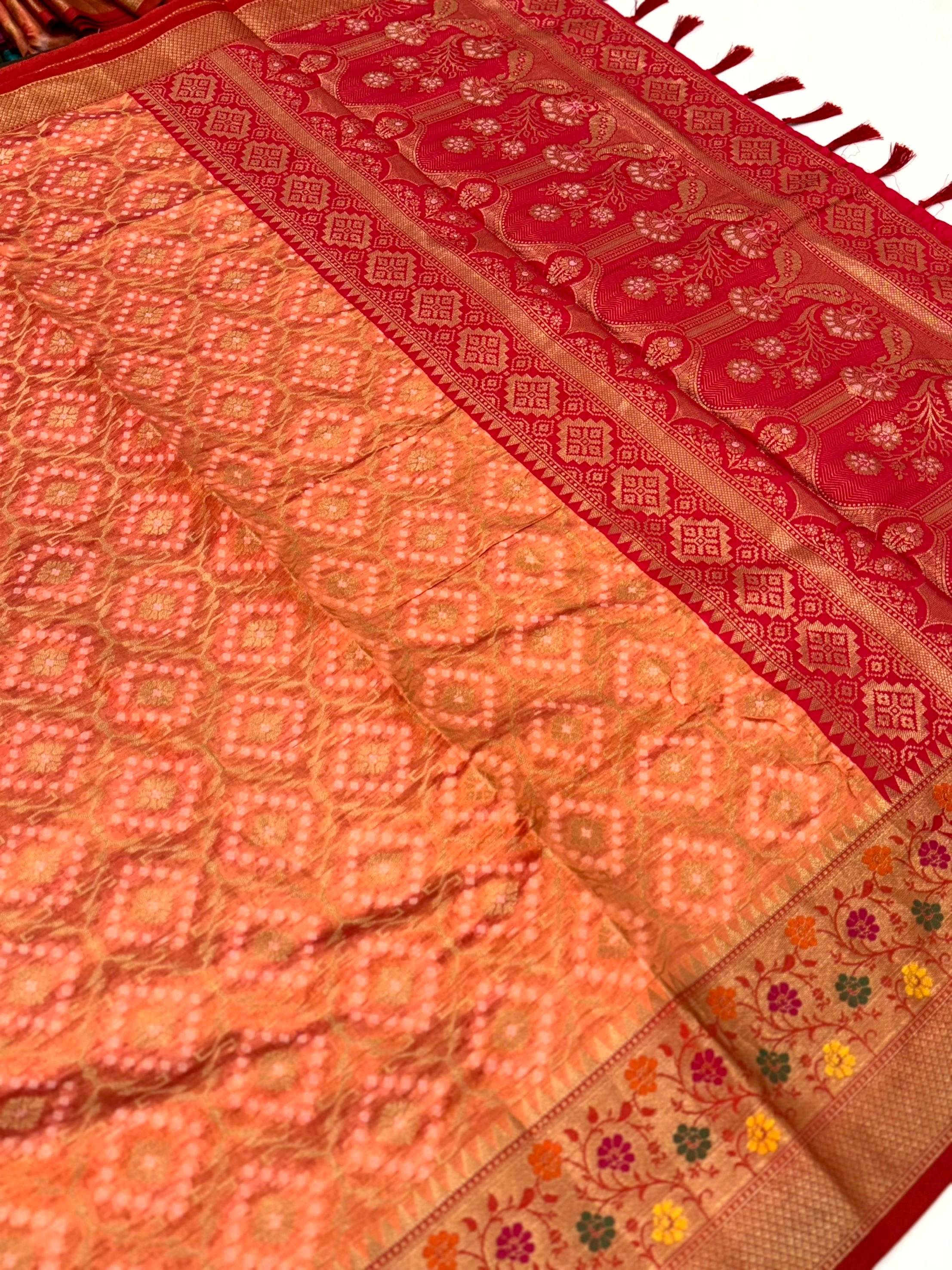 Peach Banarasi Minakari Katan Silk Saree