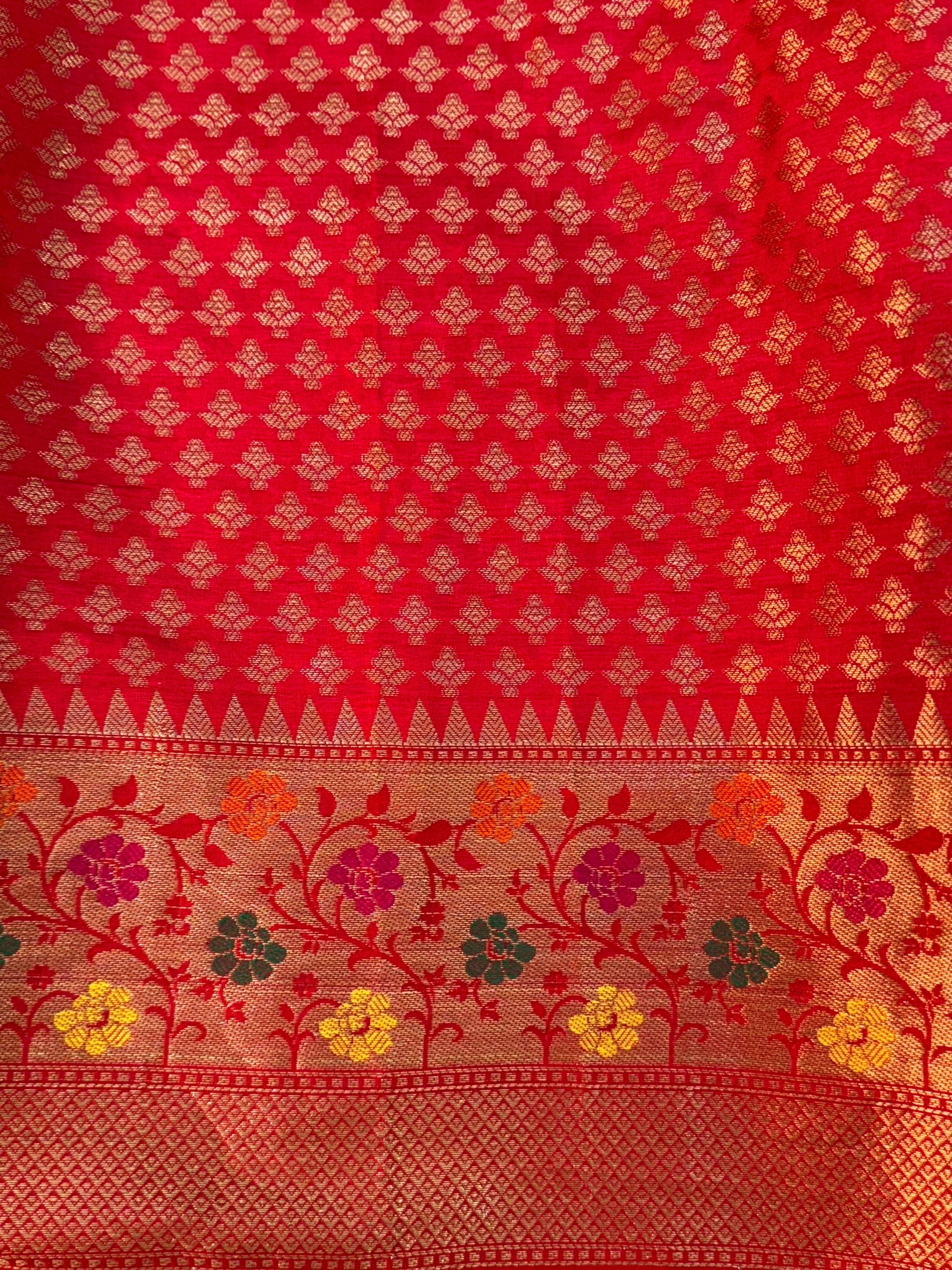 Peach Banarasi Minakari Katan Silk Saree