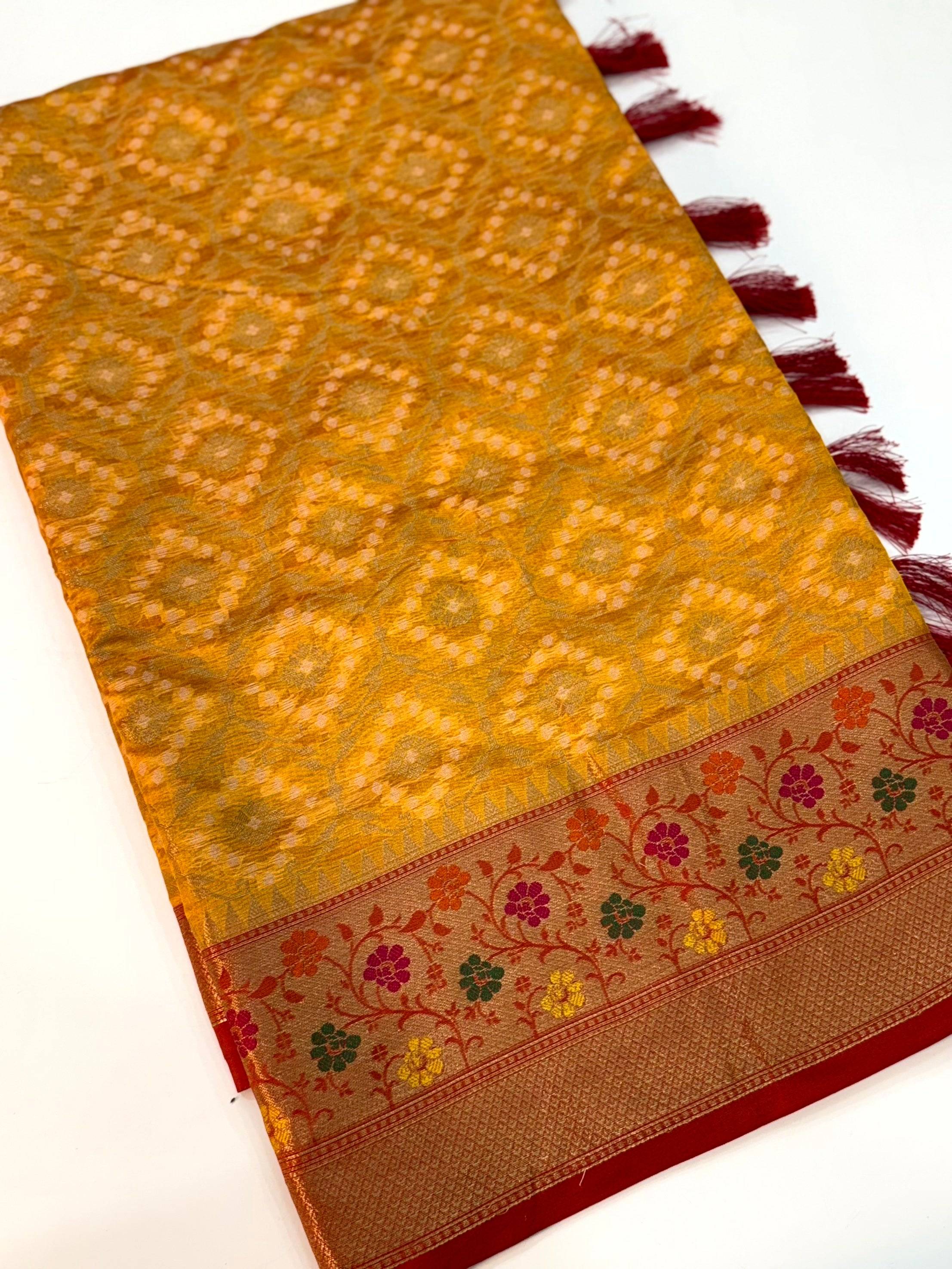 Yellow Banarasi Minakari Katan Silk Saree