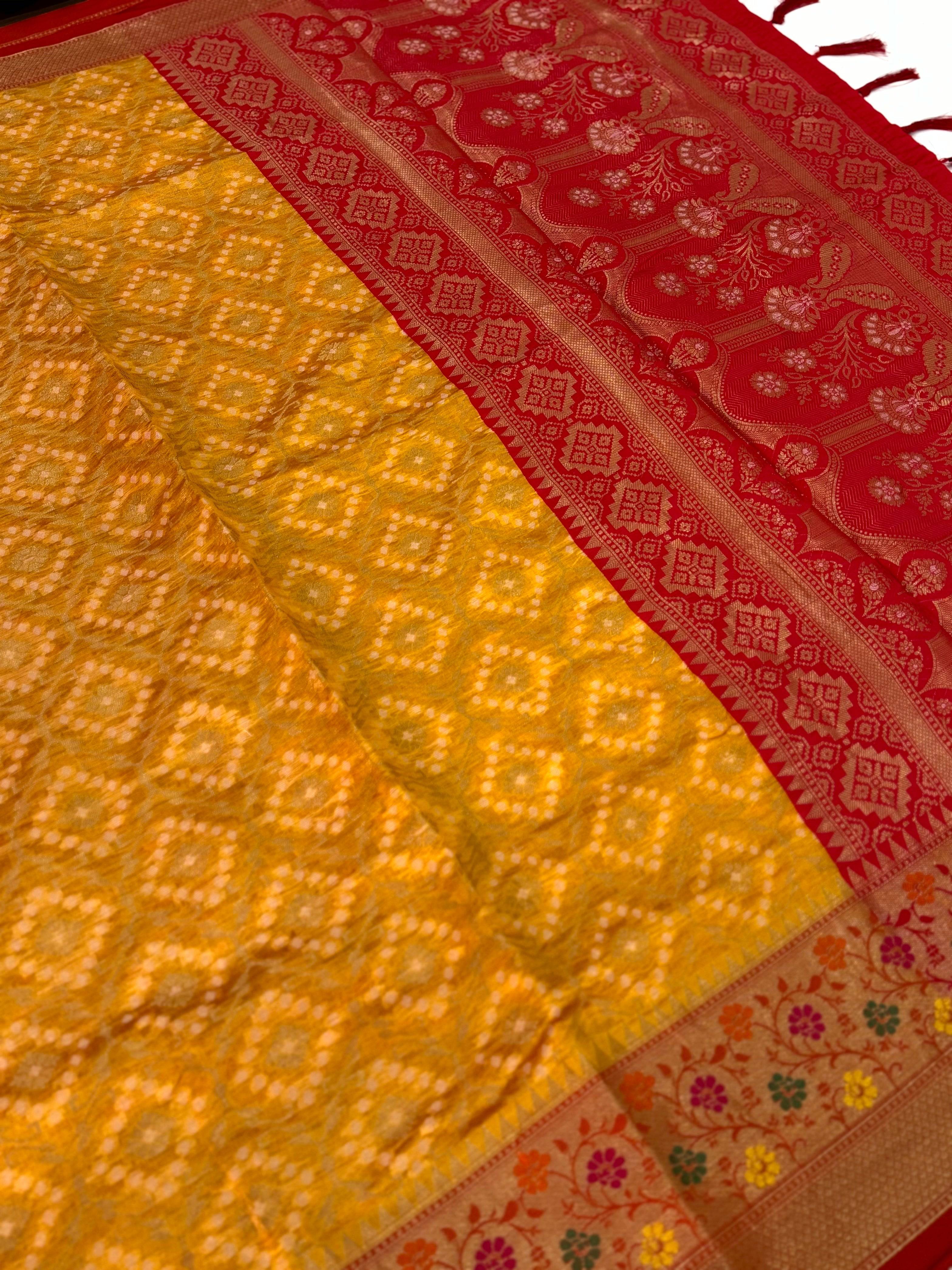 Yellow Banarasi Minakari Katan Silk Saree