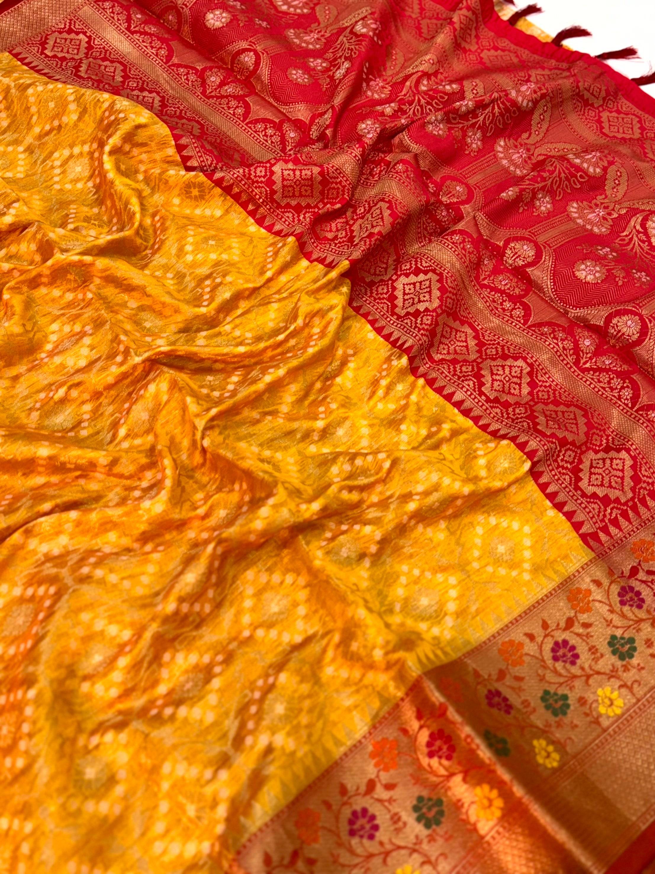 Yellow Banarasi Minakari Katan Silk Saree