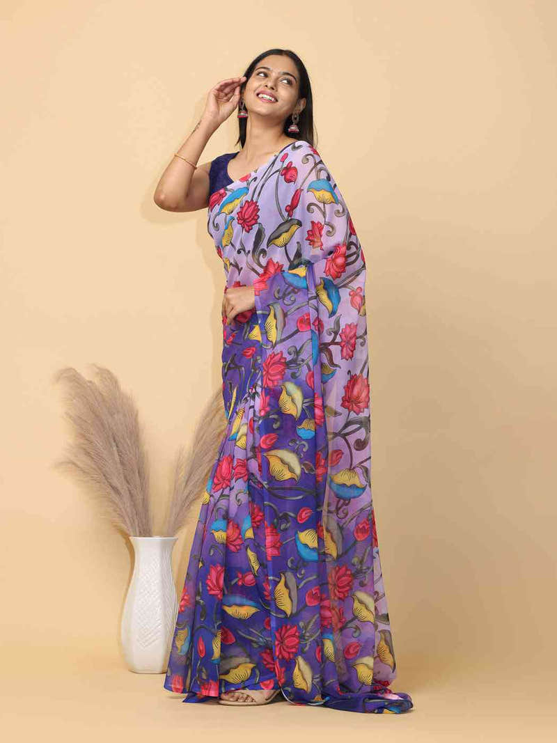 Soft Poly Georgette Digital Kalamkari Print Saree