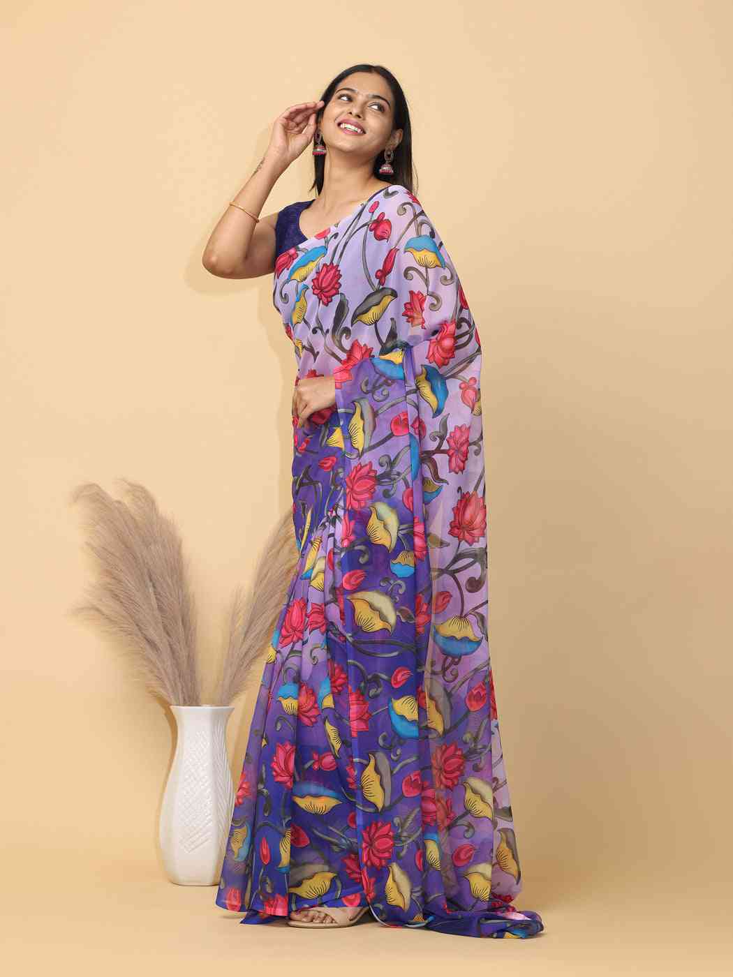Soft Poly Georgette Digital Kalamkari Print Saree