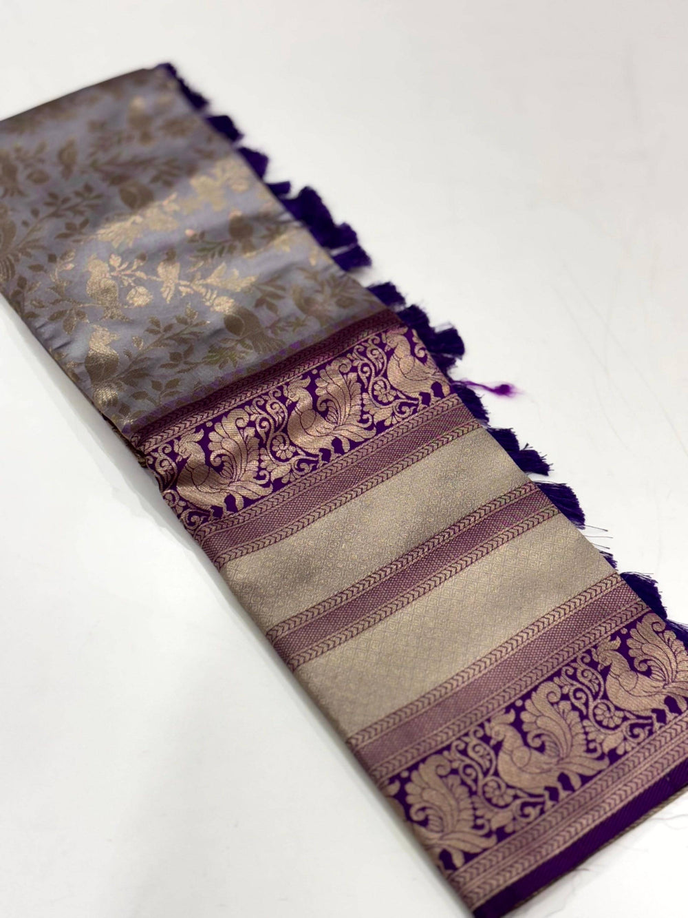 Peacock Grey Banarasi Silk Saree