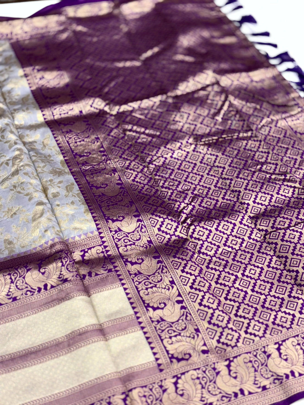 Peacock Grey Banarasi Silk Saree