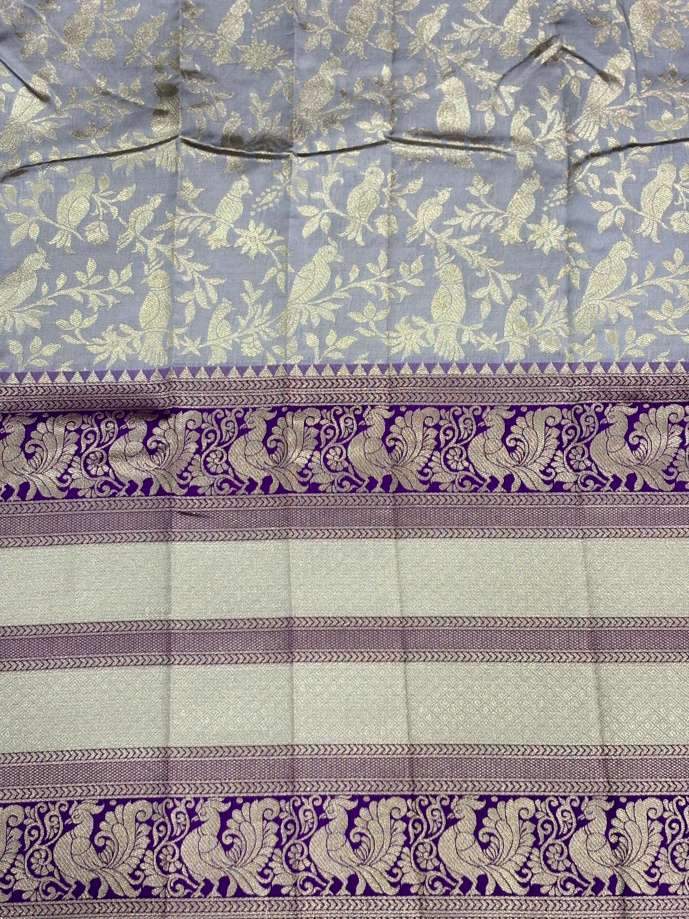 Peacock Grey Banarasi Silk Saree