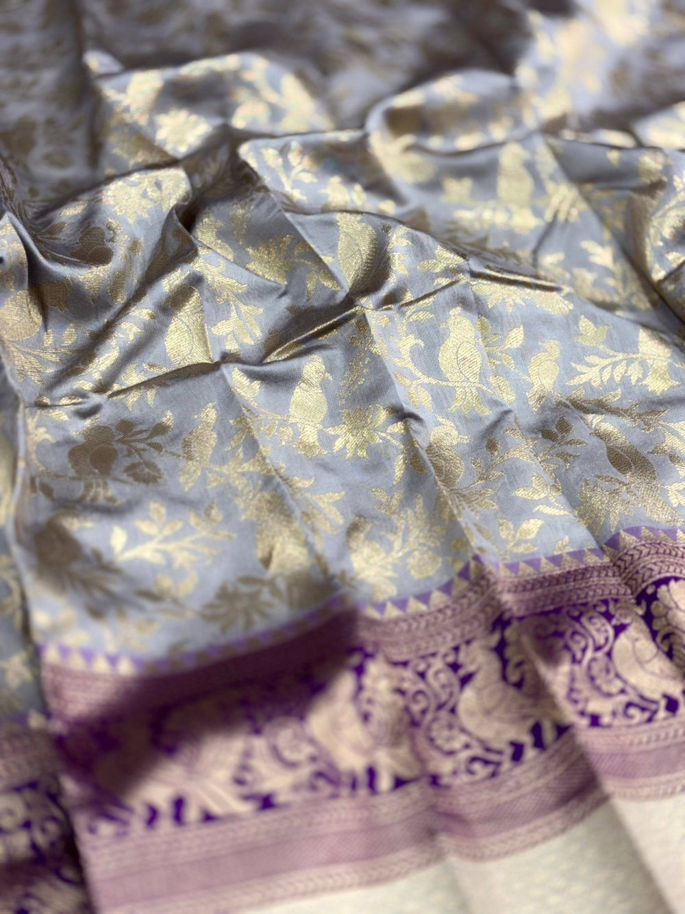 Peacock Grey Banarasi Silk Saree