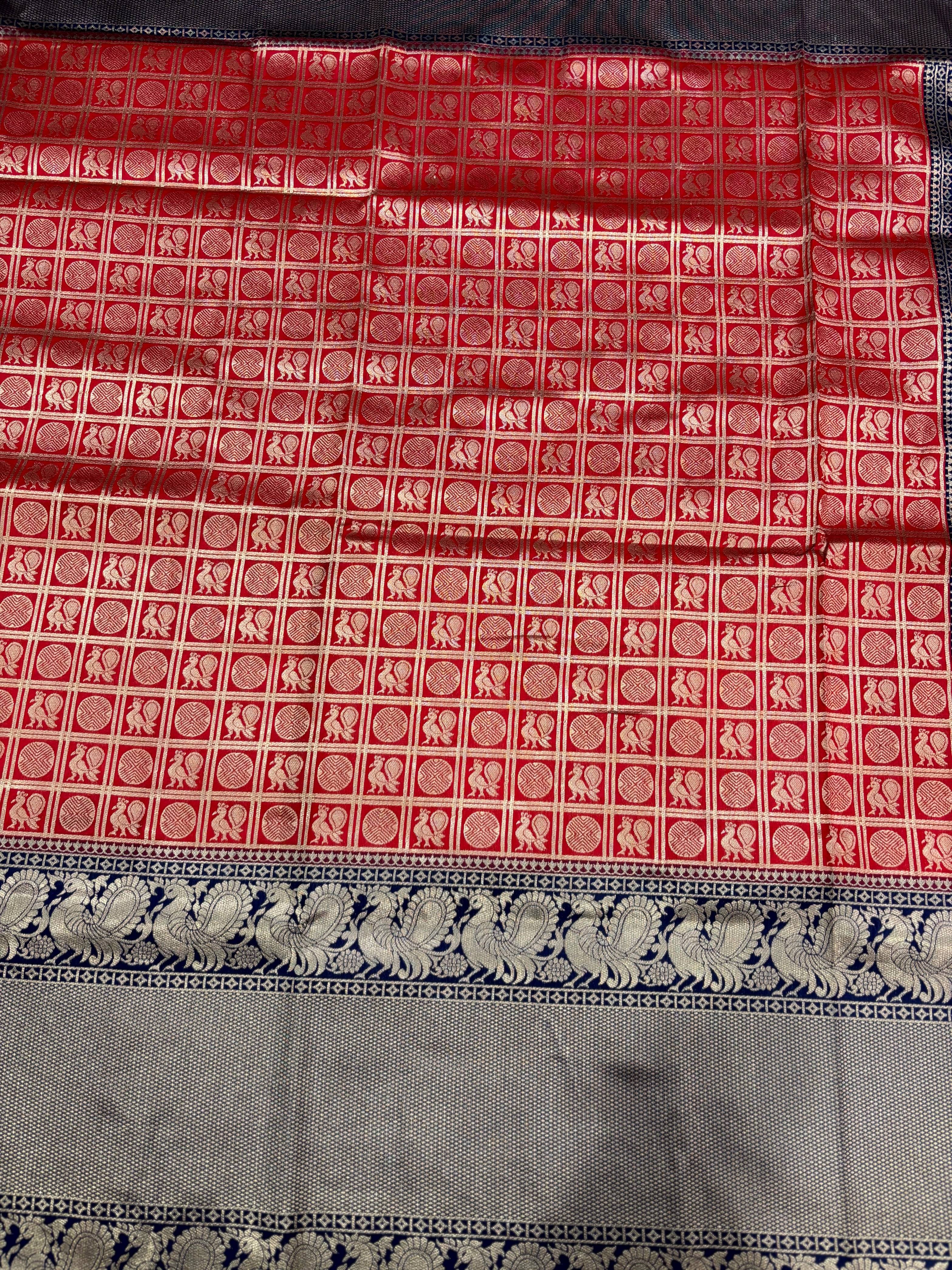 Red Silver Zari Butta Kanjivaram Silk Saree
