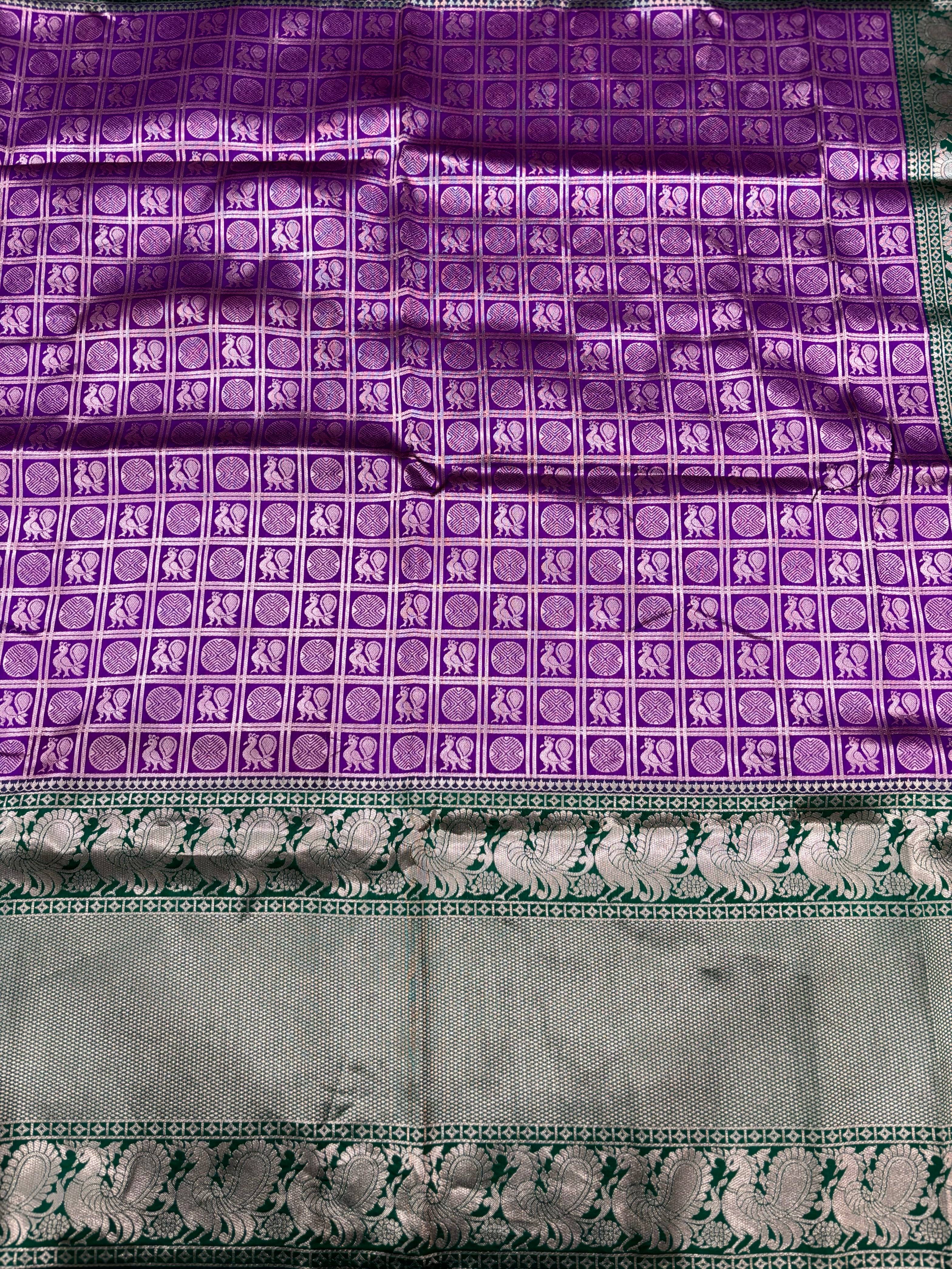Purple Silver Zari Butta Kanjivaram Silk Saree