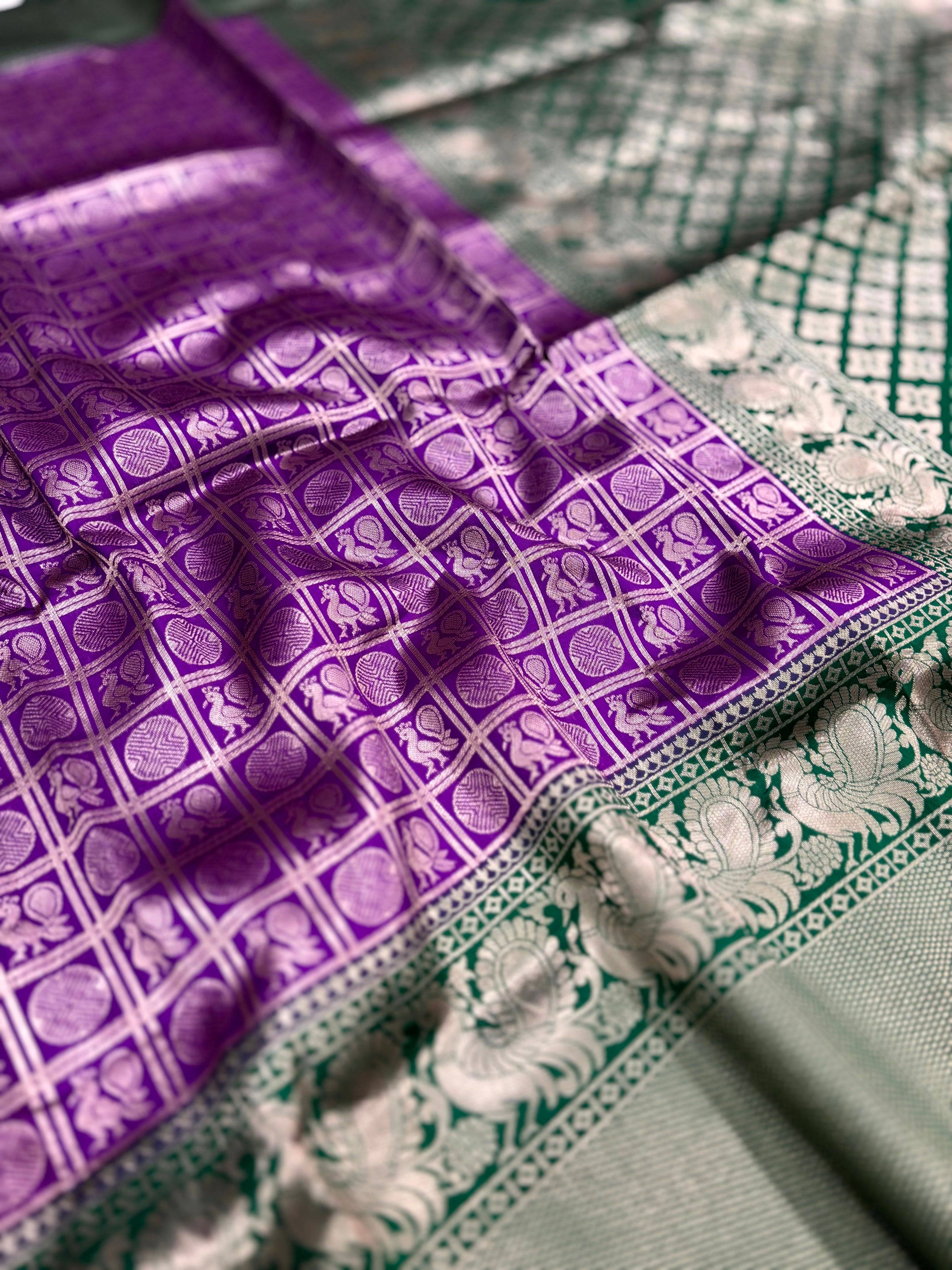 Purple Silver Zari Butta Kanjivaram Silk Saree