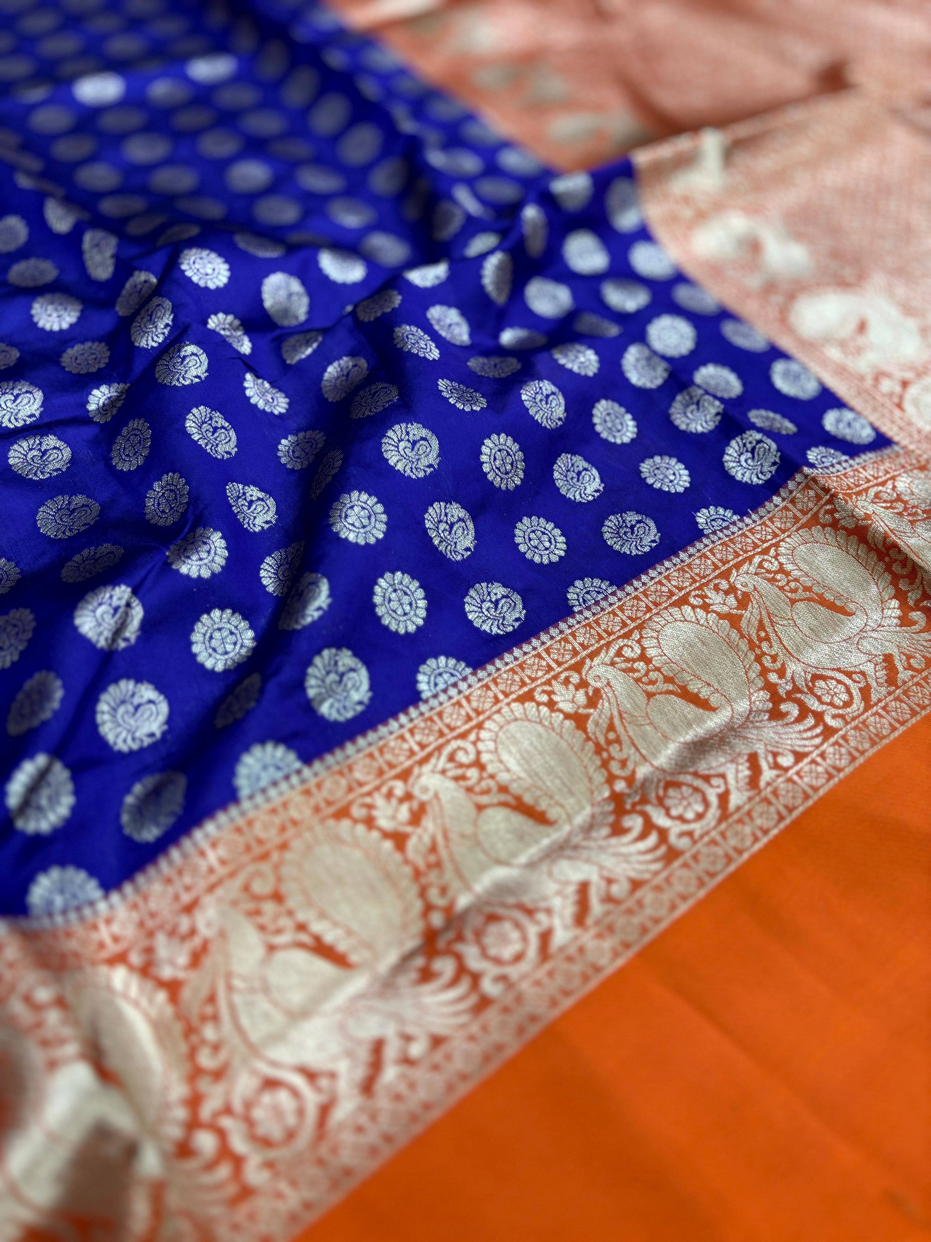 Royal Blue Banarasi Silver Buttas Zari Weaving Saree