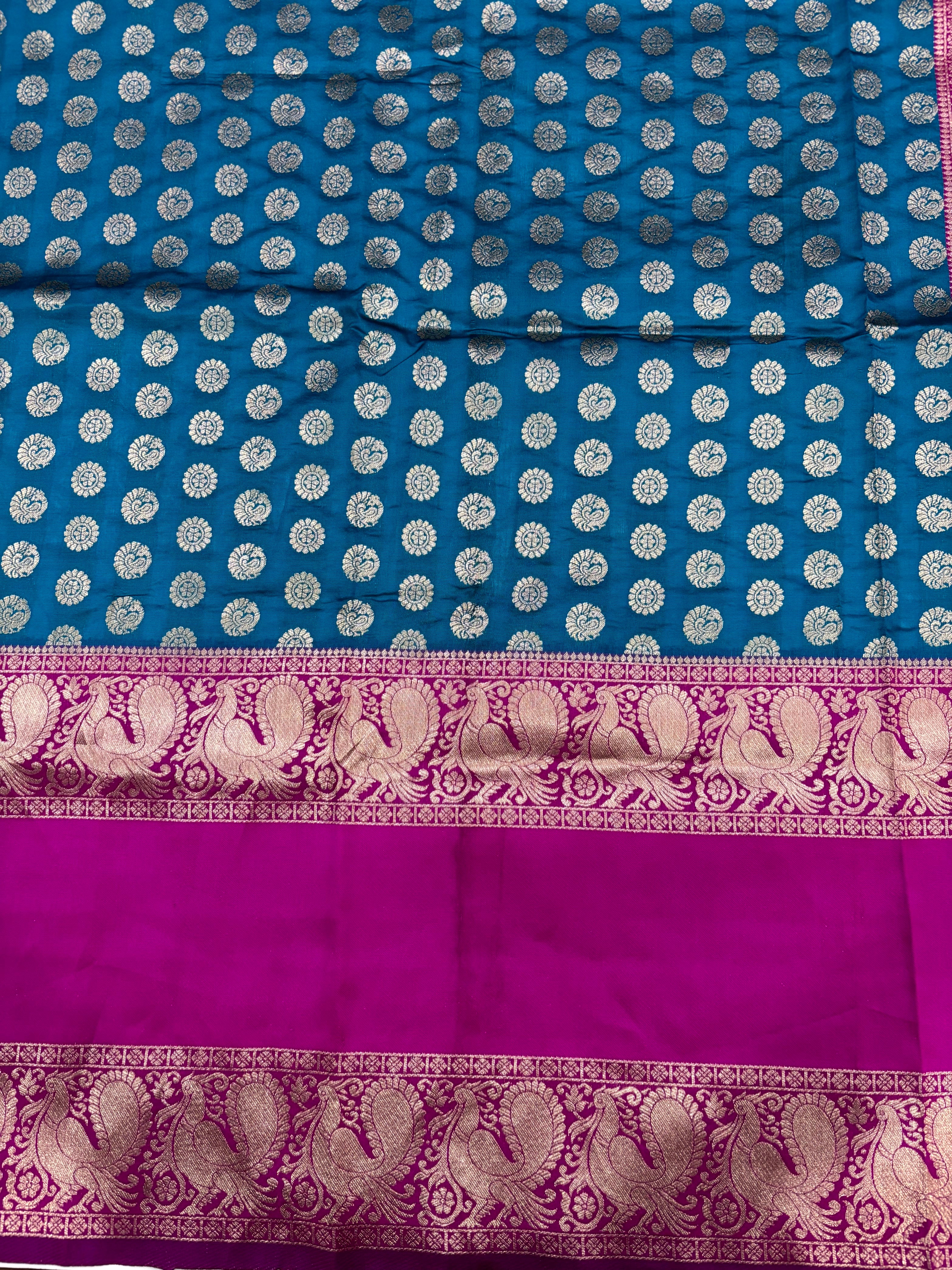 Rama Banarasi Silver Buttas Zari Weaving Saree