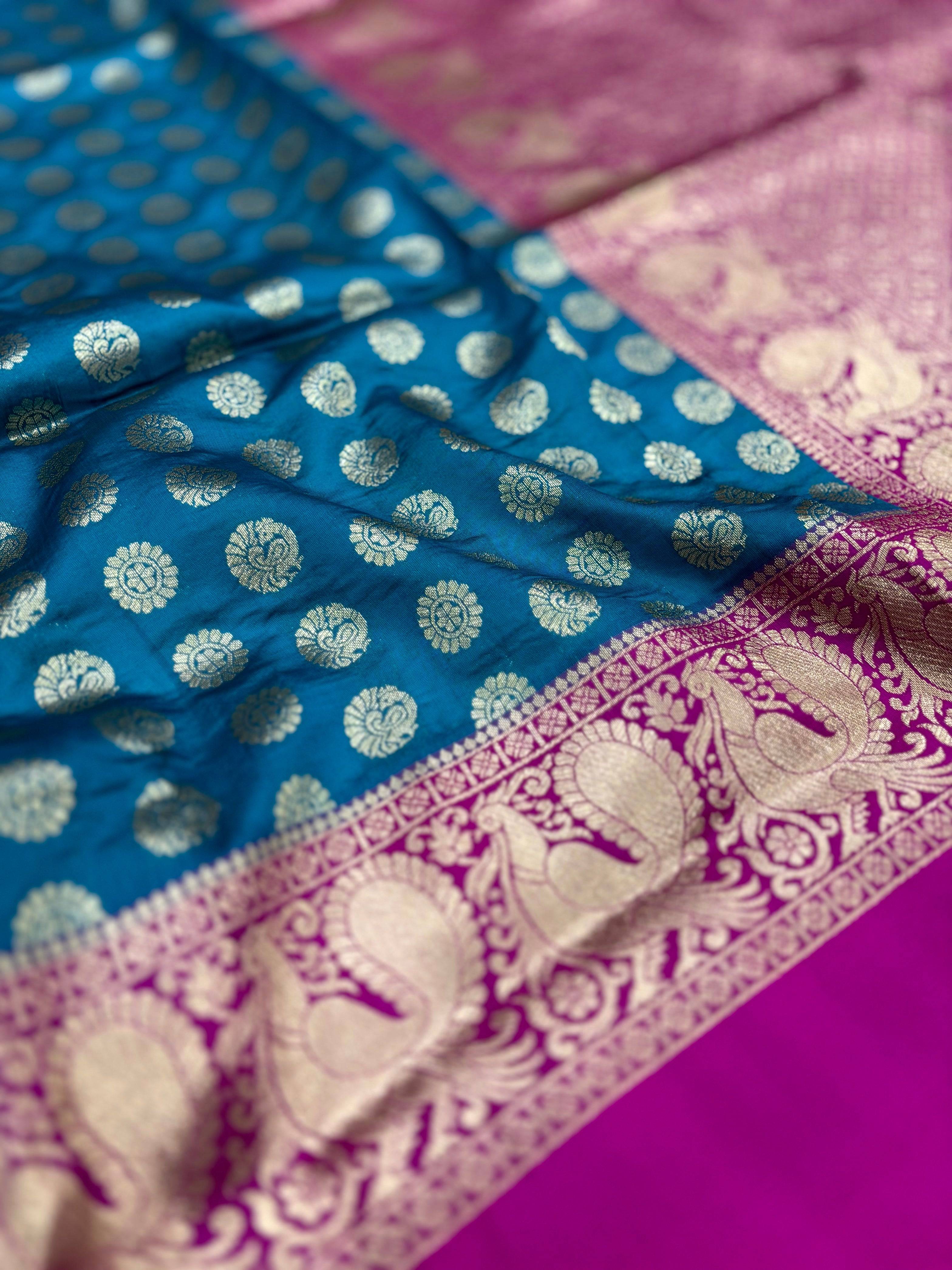 Rama Banarasi Silver Buttas Zari Weaving Saree
