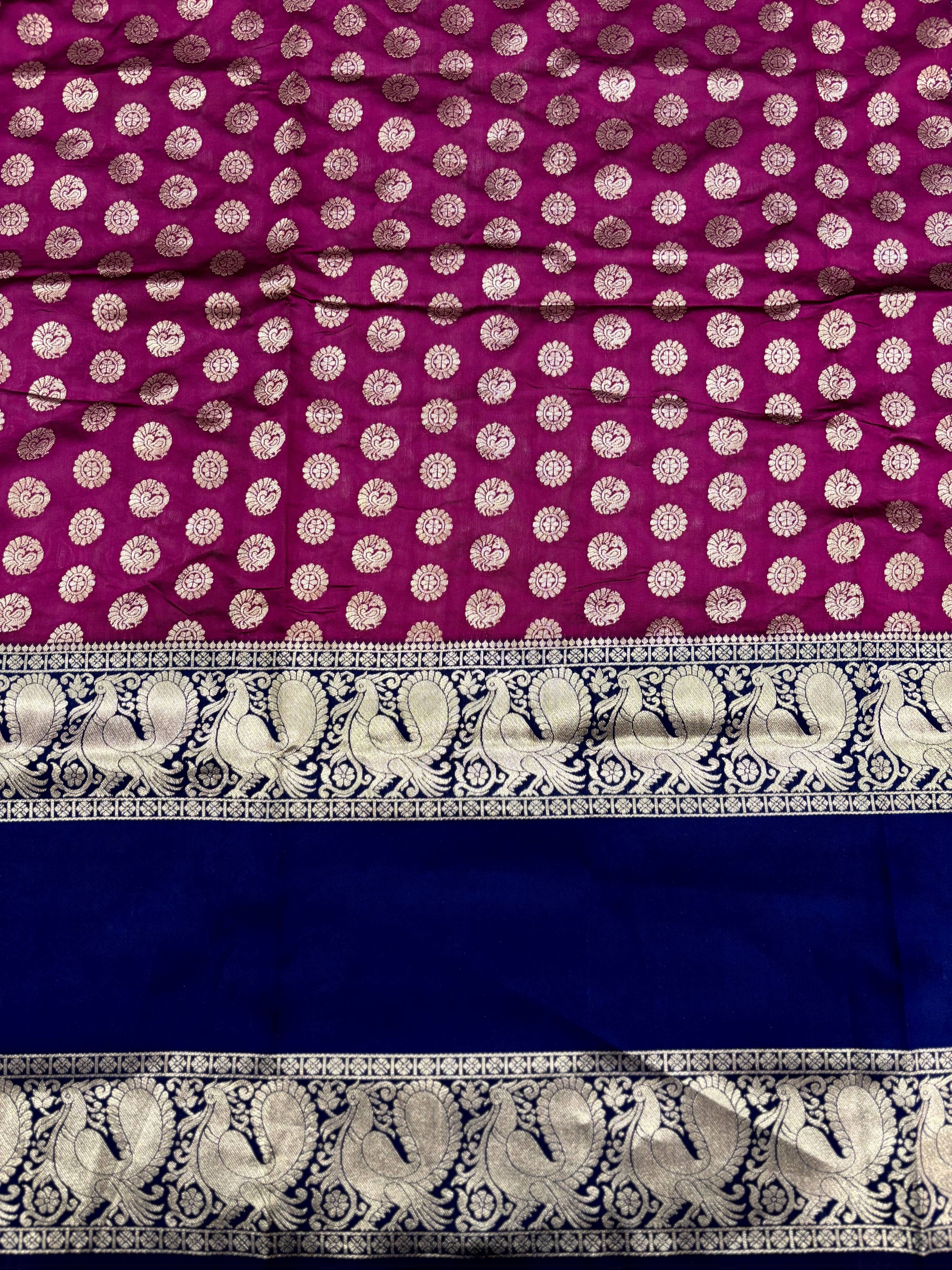 Dark Wine Banarasi Silver Buttas Zari Weaving Saree