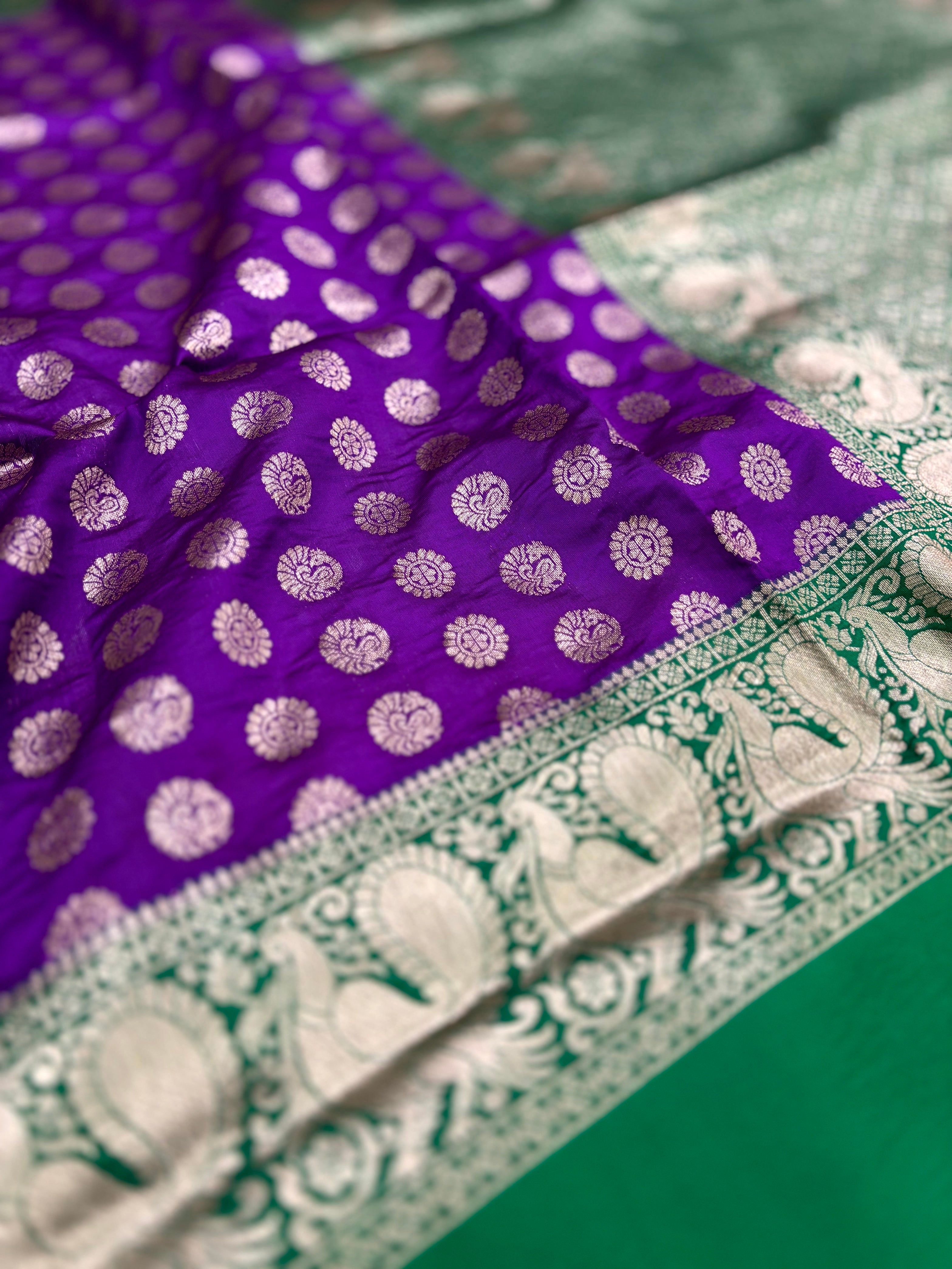 Purple Banarasi Silver Buttas Zari Weaving Saree