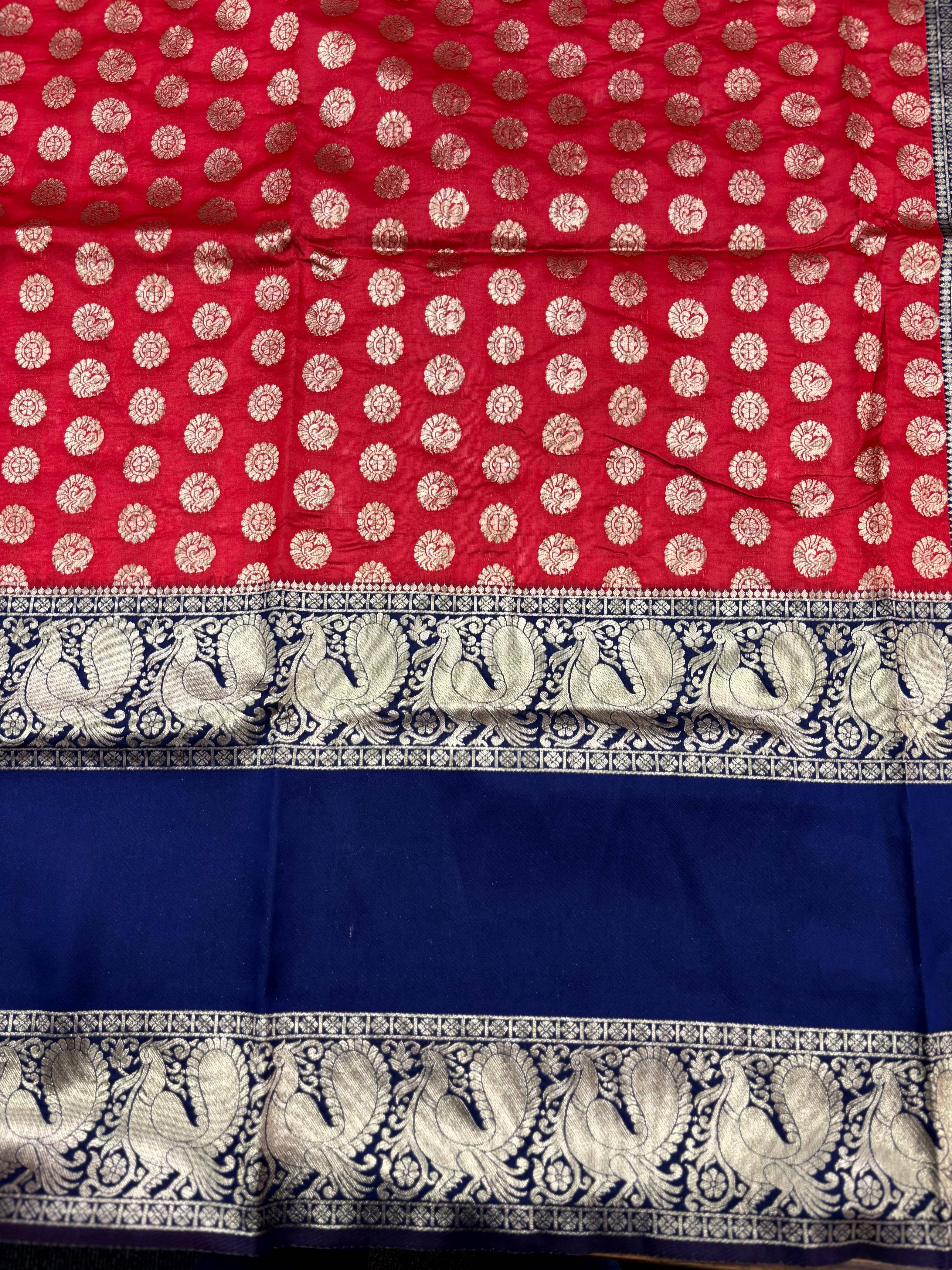 Royal Red Banarasi Silver Buttas Zari Weaving Saree