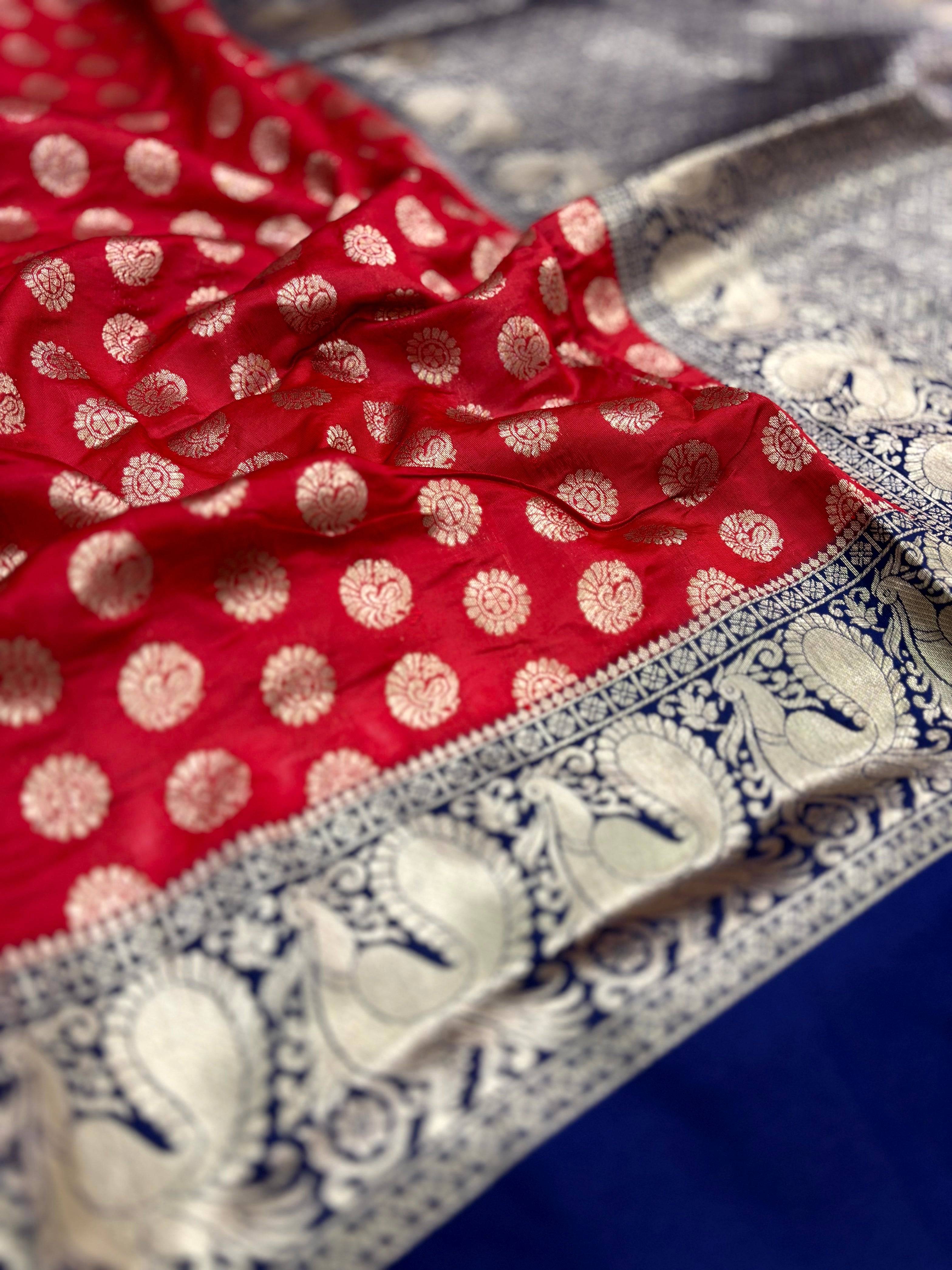 Royal Red Banarasi Silver Buttas Zari Weaving Saree
