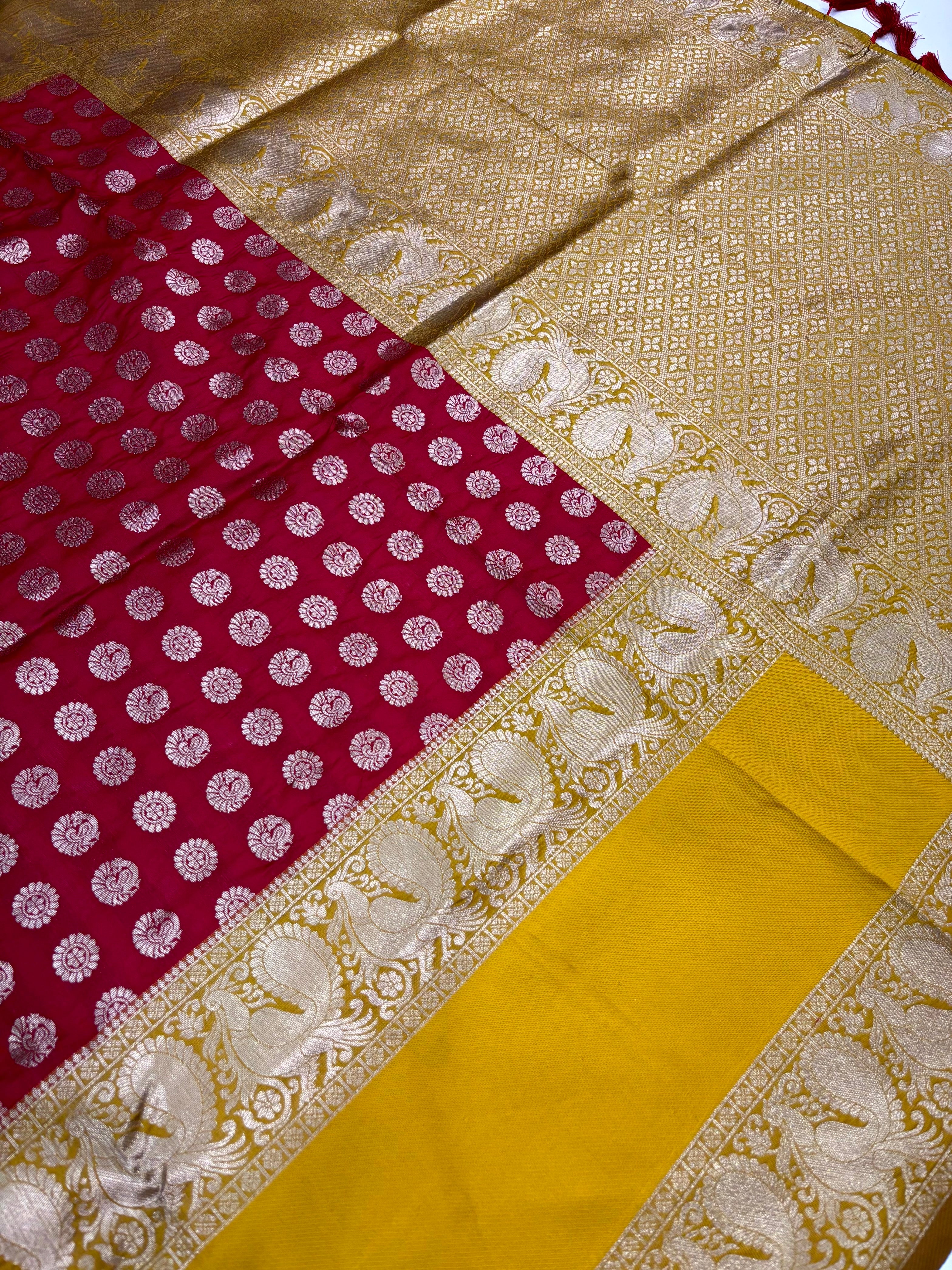 Red Banarasi Silver Buttas Zari Weaving Saree
