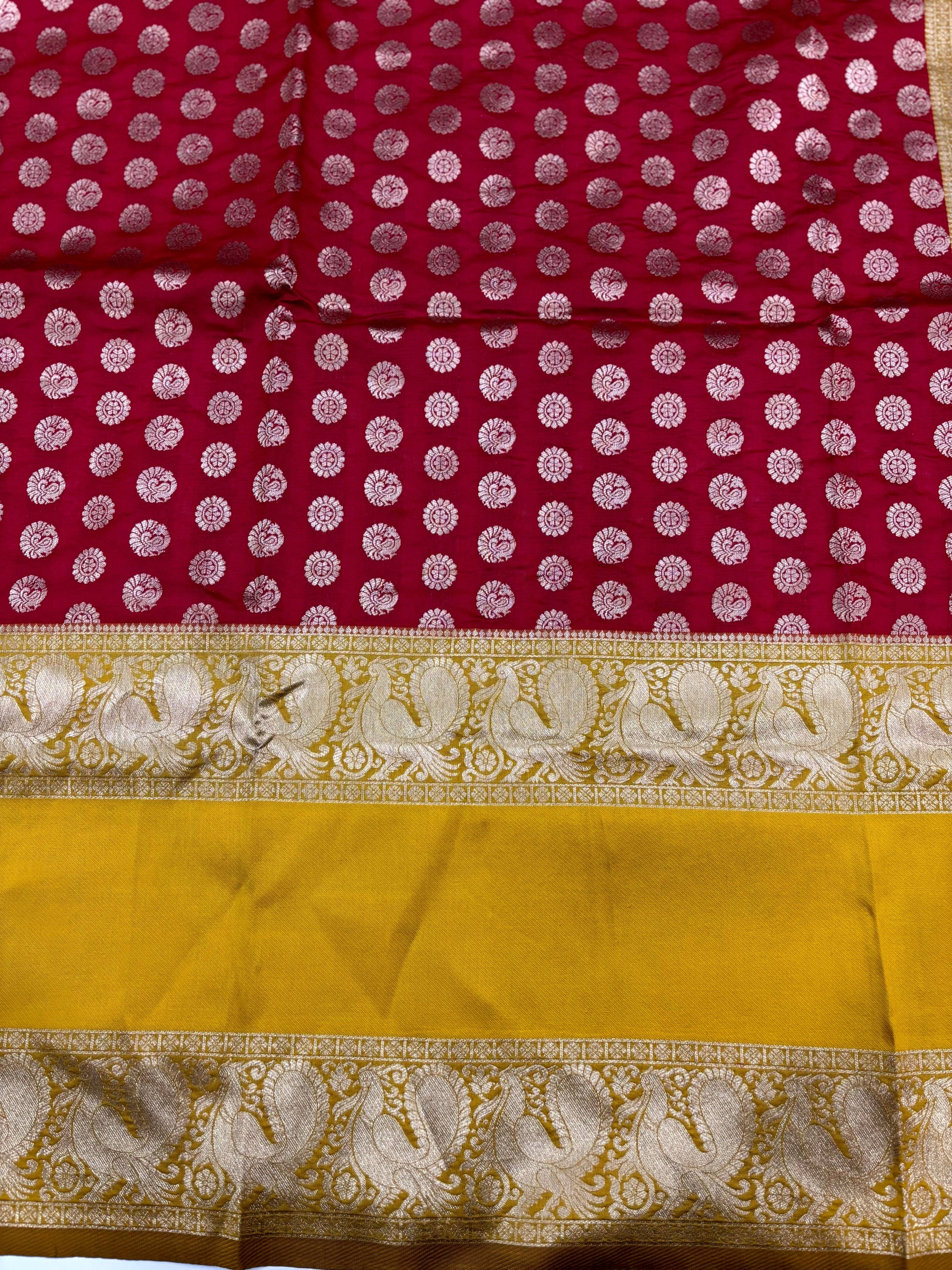 Red Banarasi Silver Buttas Zari Weaving Saree