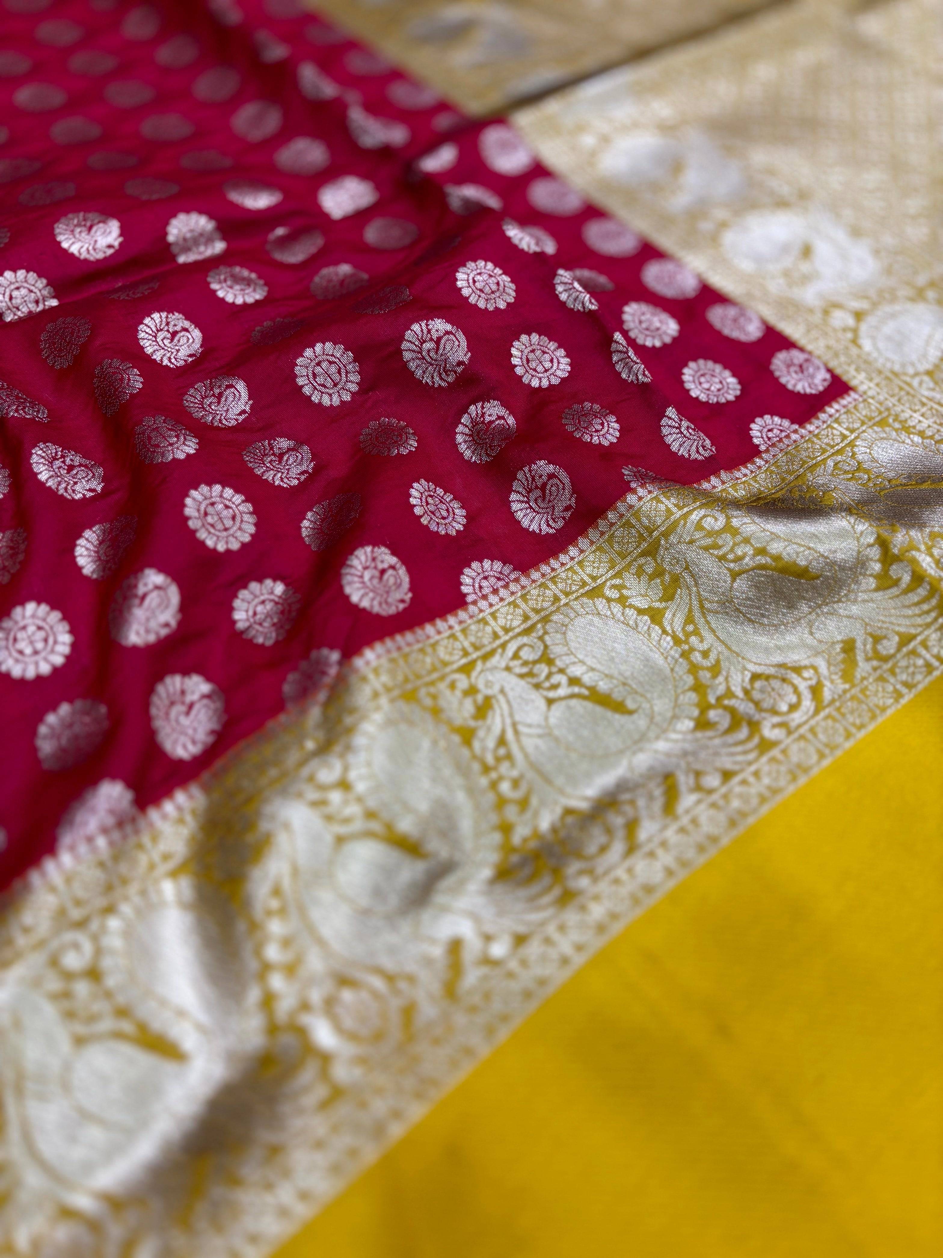 Red Banarasi Silver Buttas Zari Weaving Saree