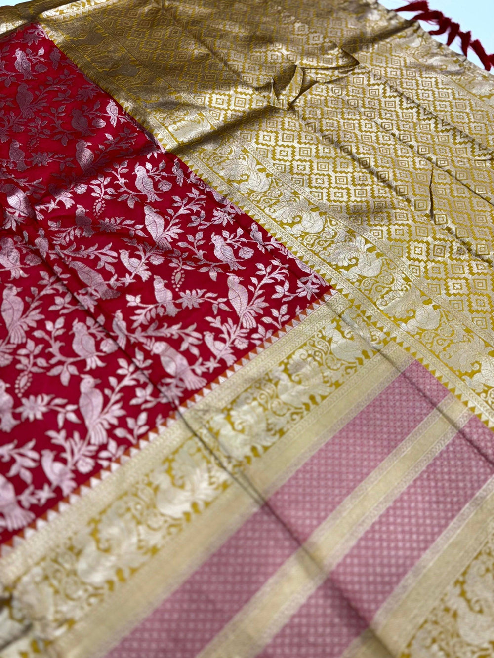 Peacock Red Banarasi Silk Saree