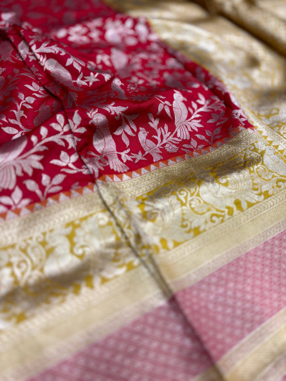 Peacock Red Banarasi Silk Saree