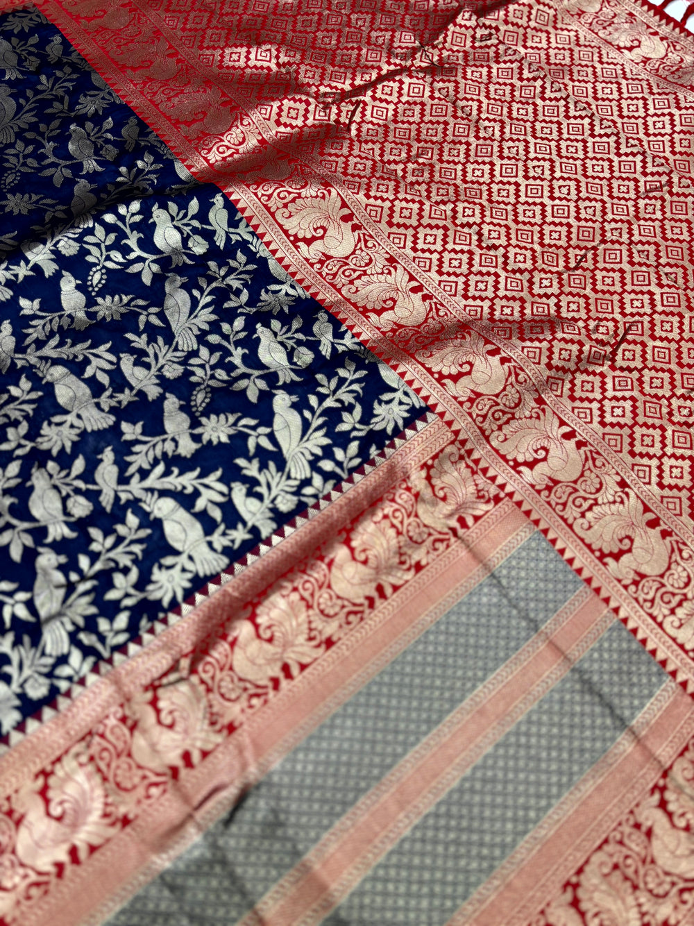 Peacock Navy Blue Banarasi Silk Saree