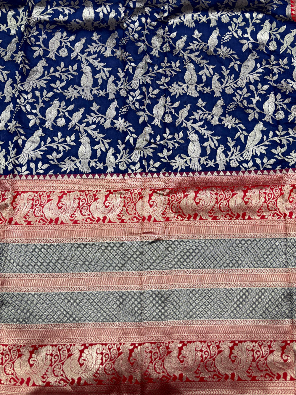 Peacock Navy Blue Banarasi Silk Saree