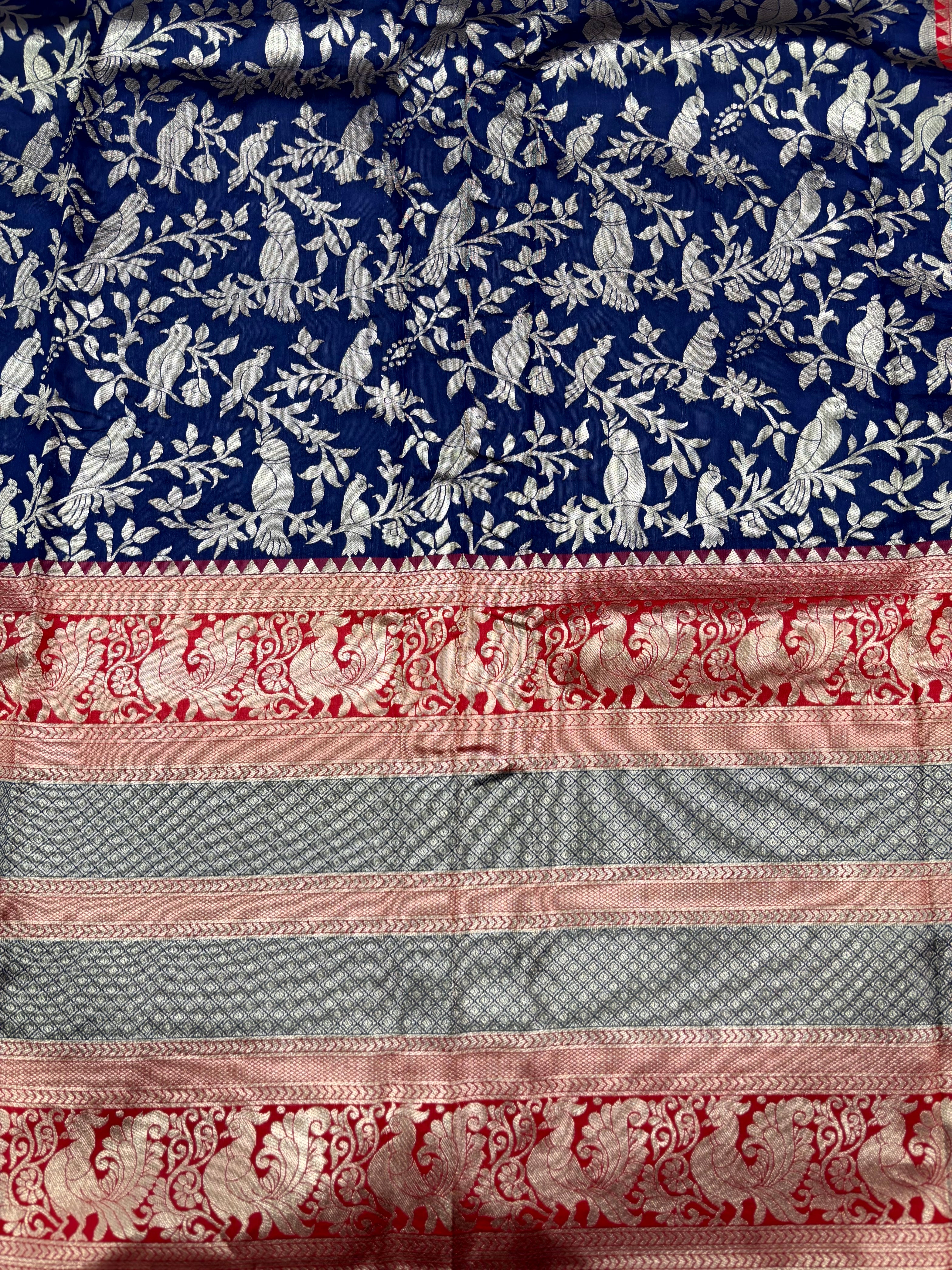 Peacock Navy Blue Banarasi Silk Saree