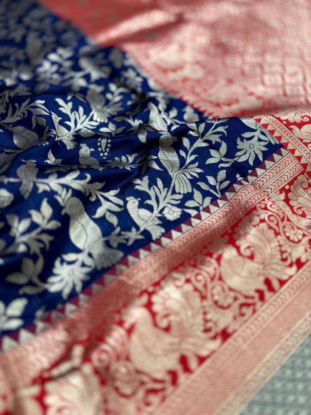 Peacock Navy Blue Banarasi Silk Saree