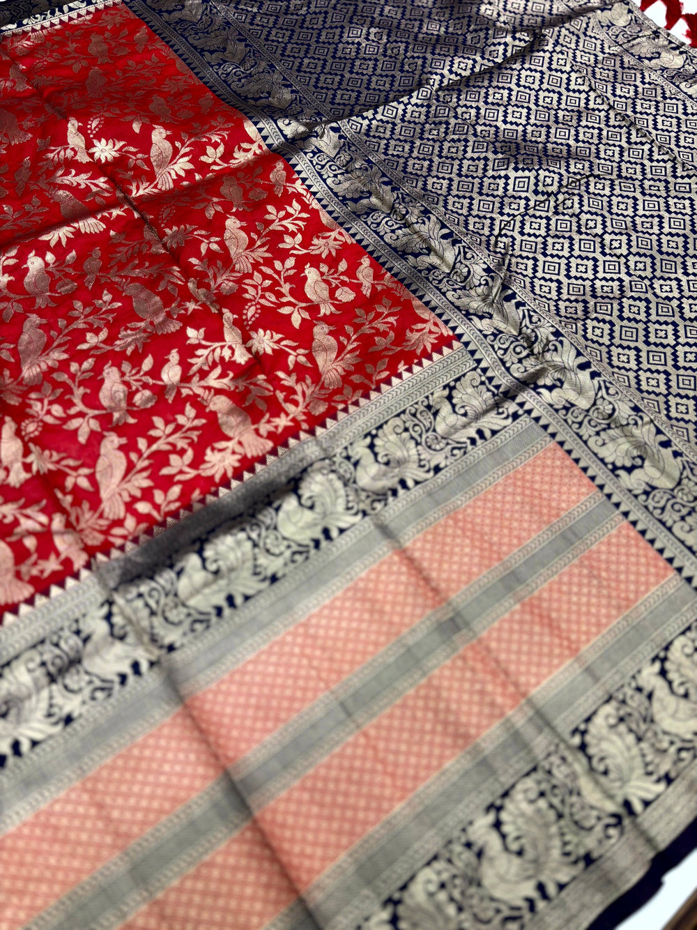 Peacock Deep Red Banarasi Silk Saree