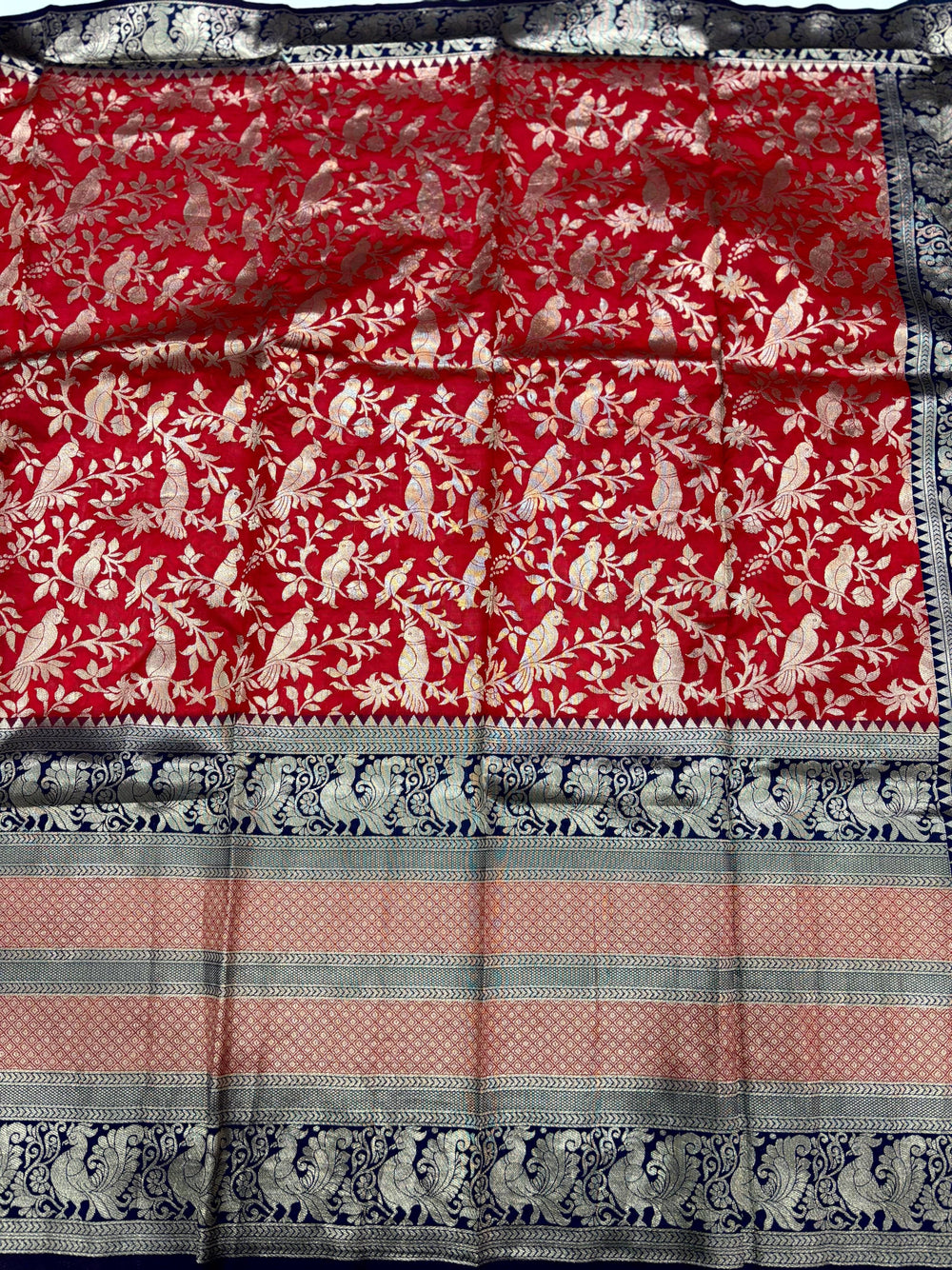 Peacock Deep Red Banarasi Silk Saree