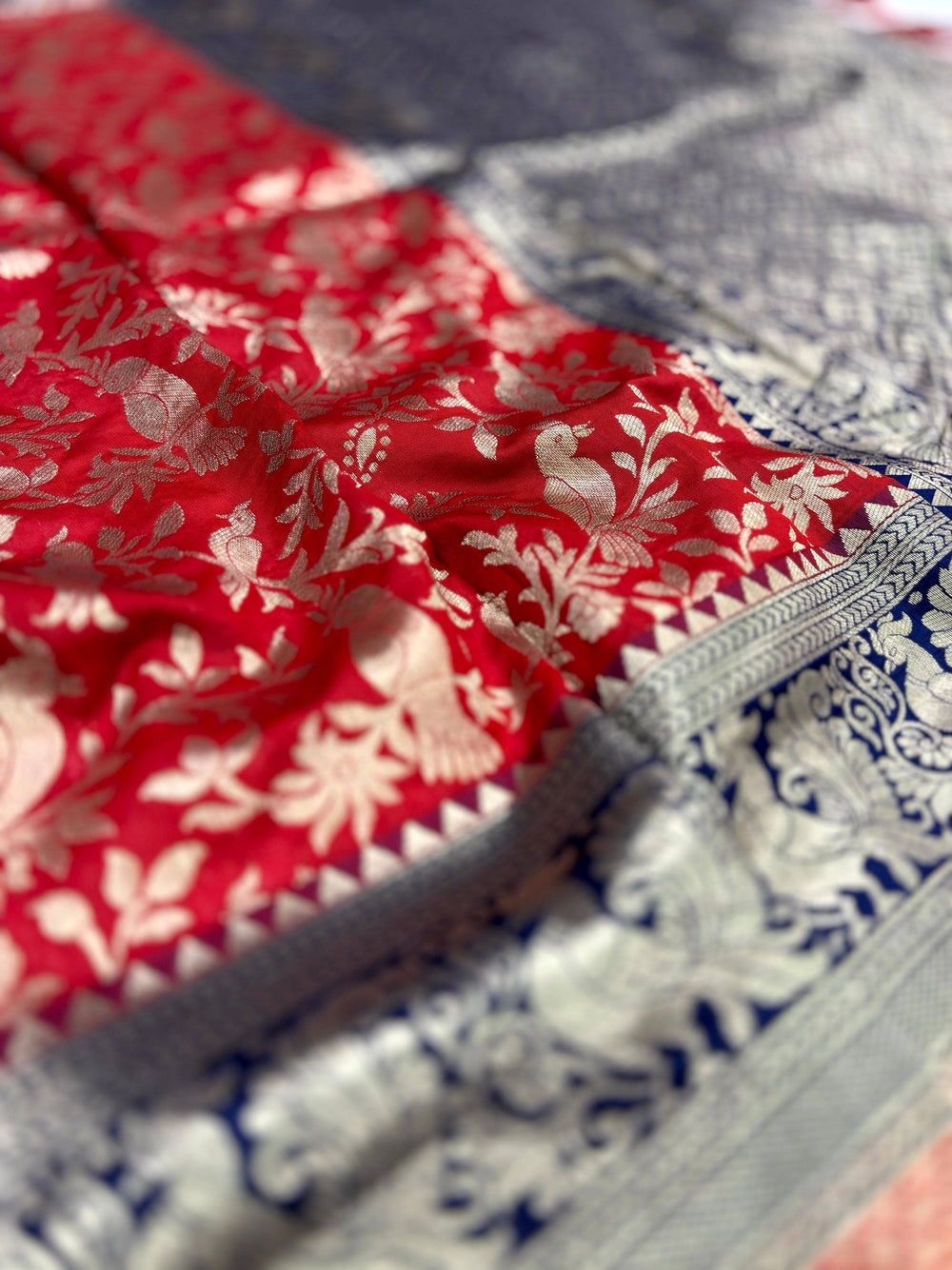 Peacock Deep Red Banarasi Silk Saree