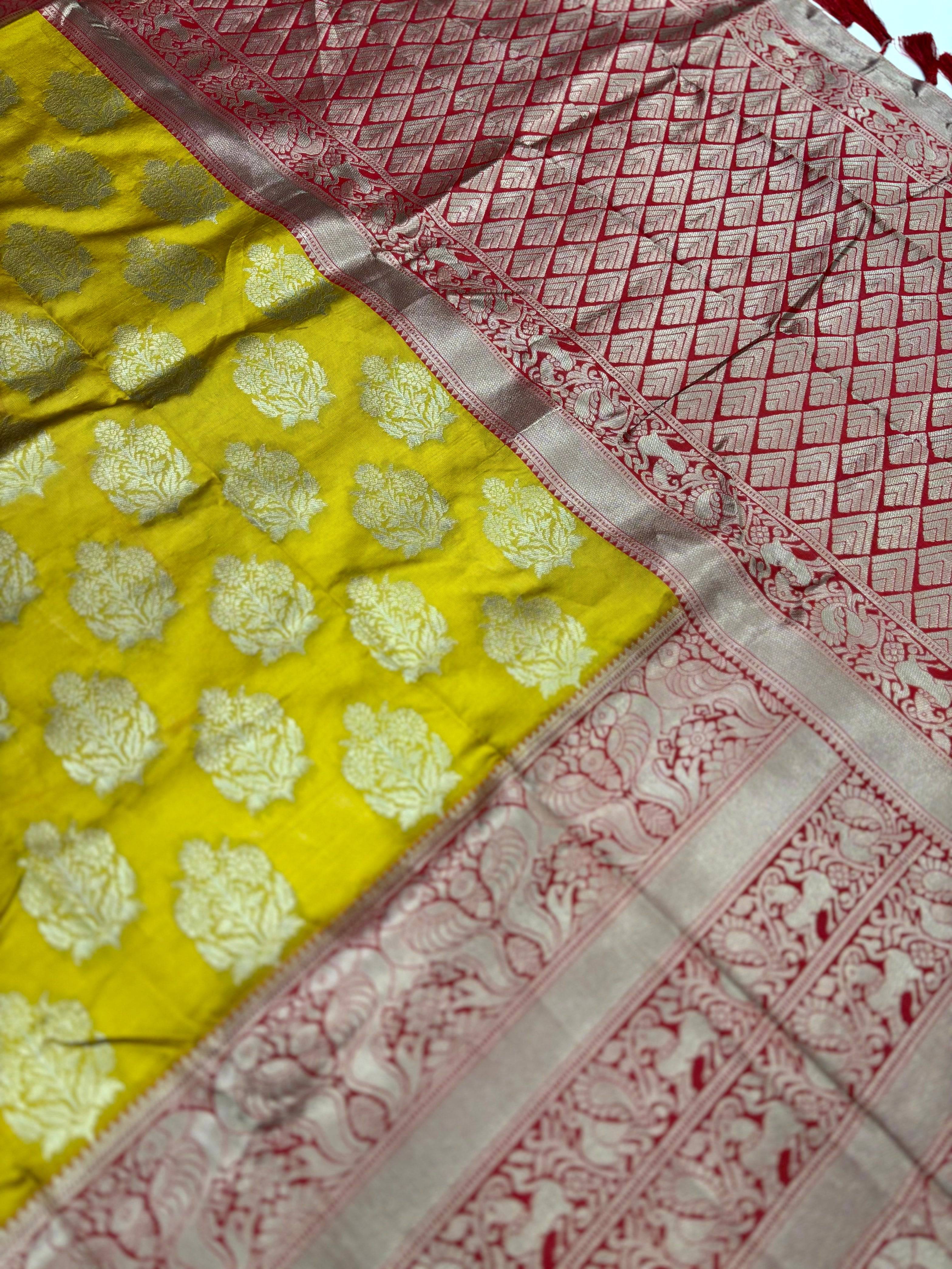 Mustard Yellow Woven Design Banarasi Saree