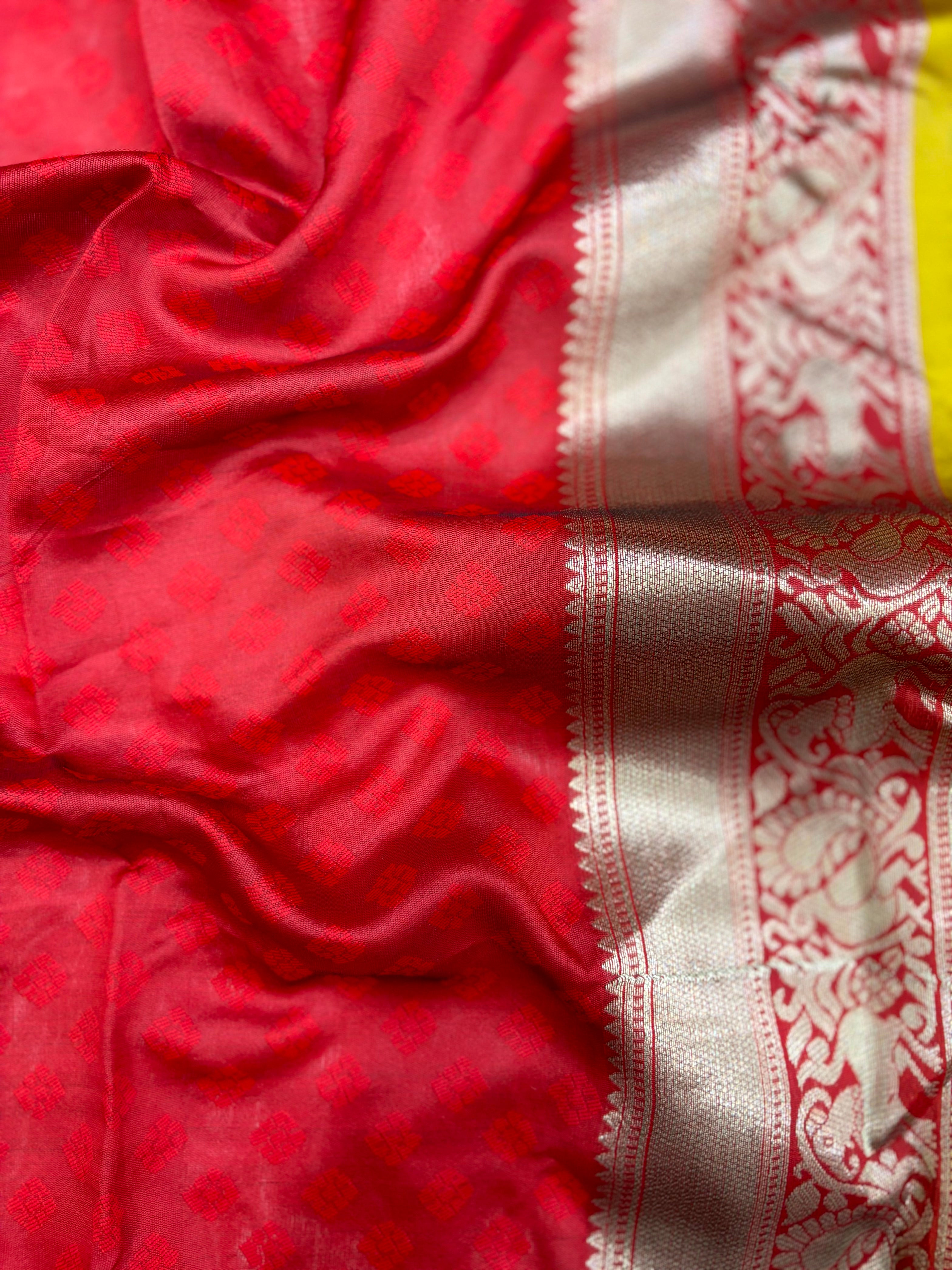 Mustard Yellow Woven Design Banarasi Saree