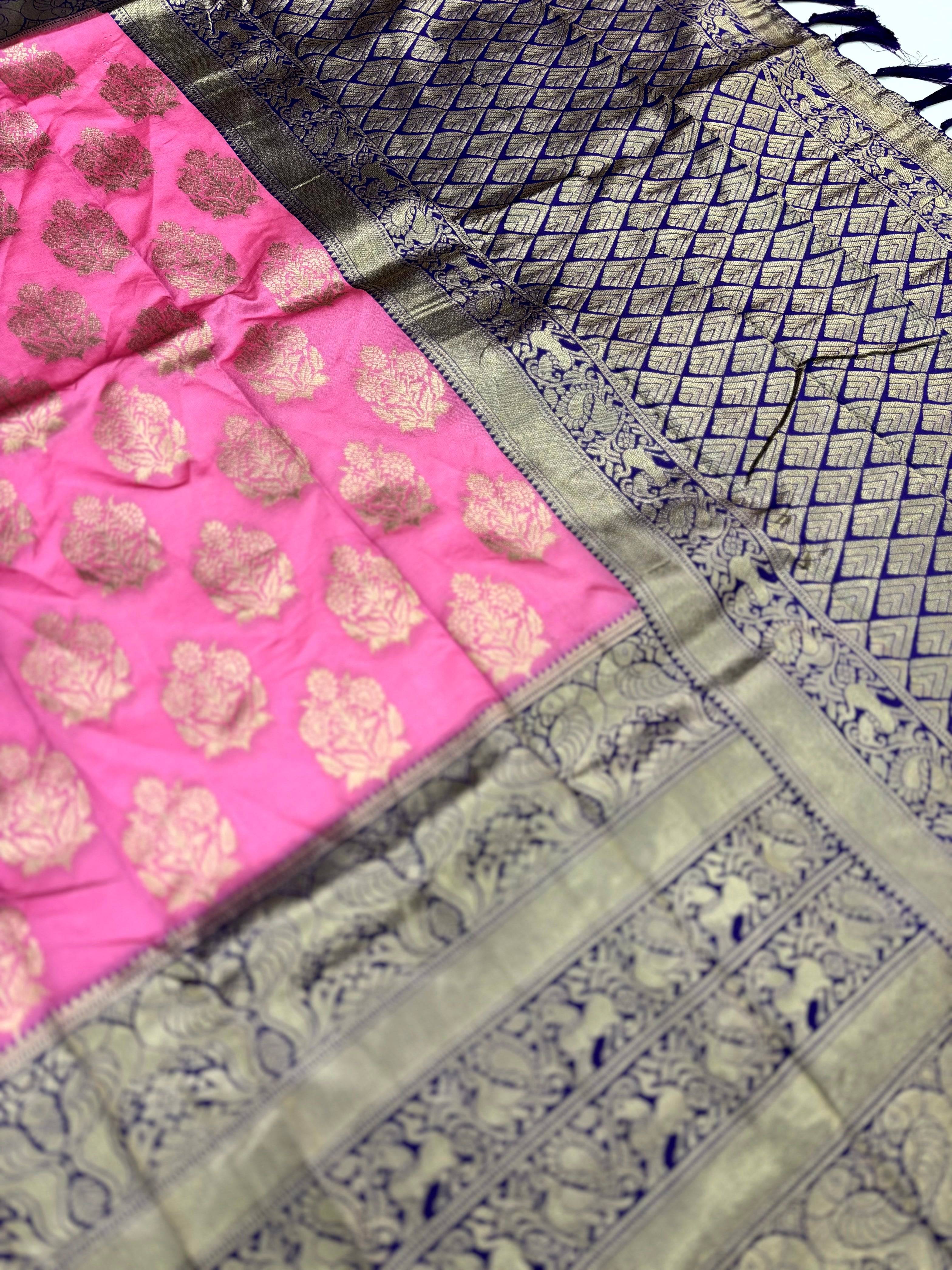 Fushsia Pink Woven Design Banarasi Saree