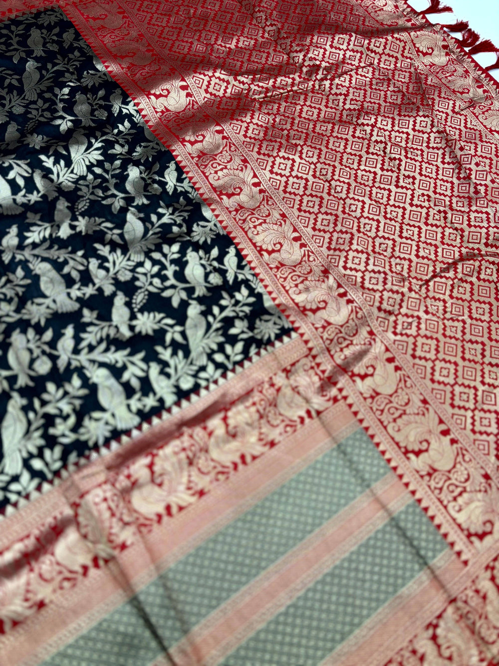 Peacock Black Banarasi Silk Saree