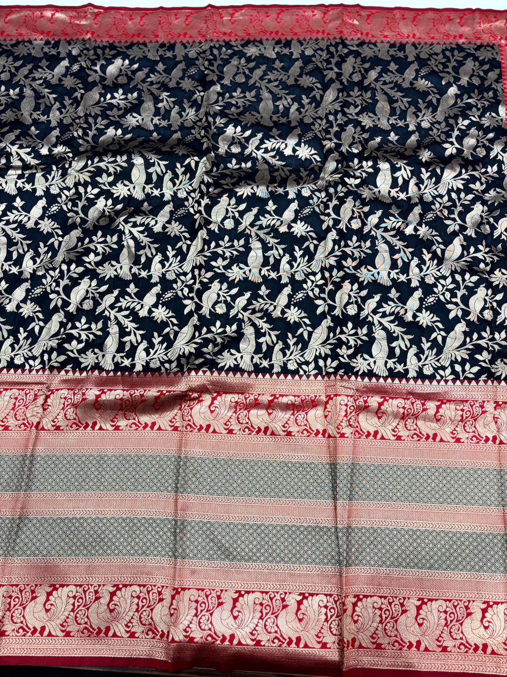 Peacock Black Banarasi Silk Saree