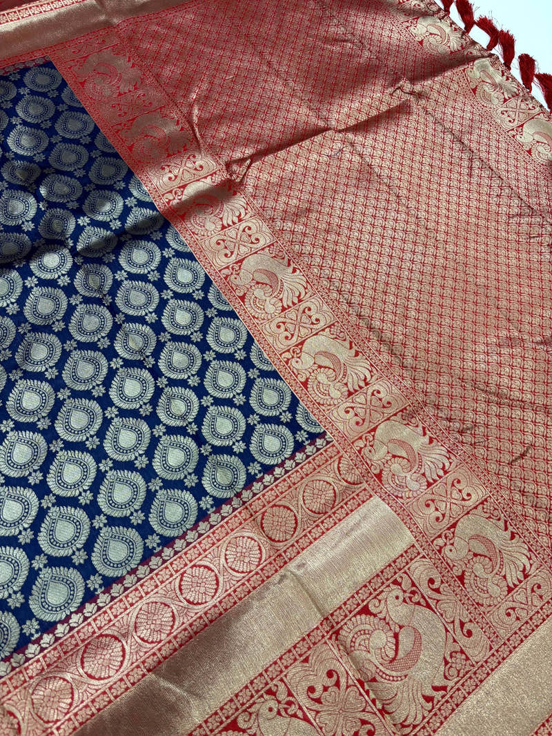 Radiant Navy Blue Banarasi Silk Saree