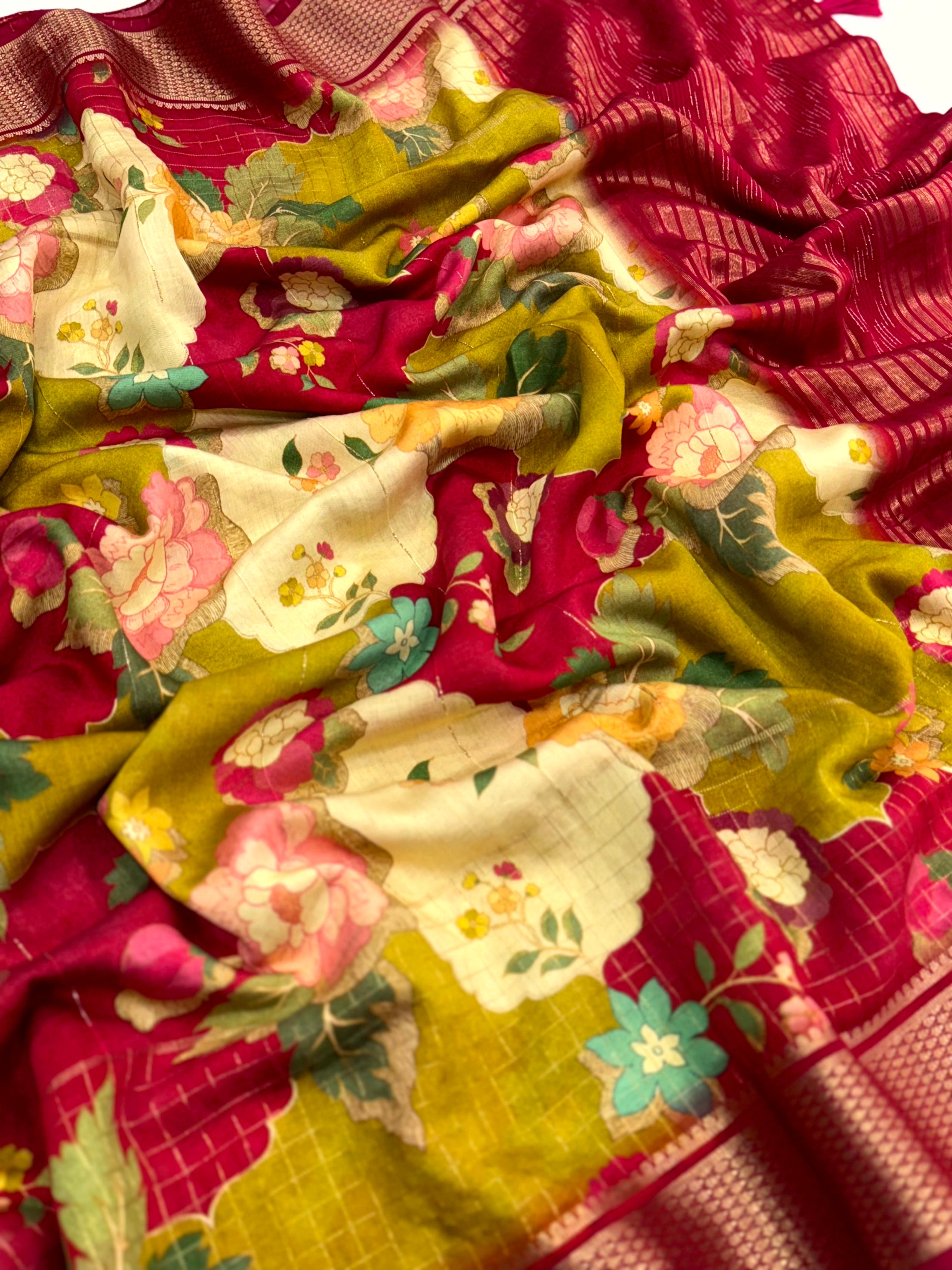 Maroon Cotton Viscose Floral Saree