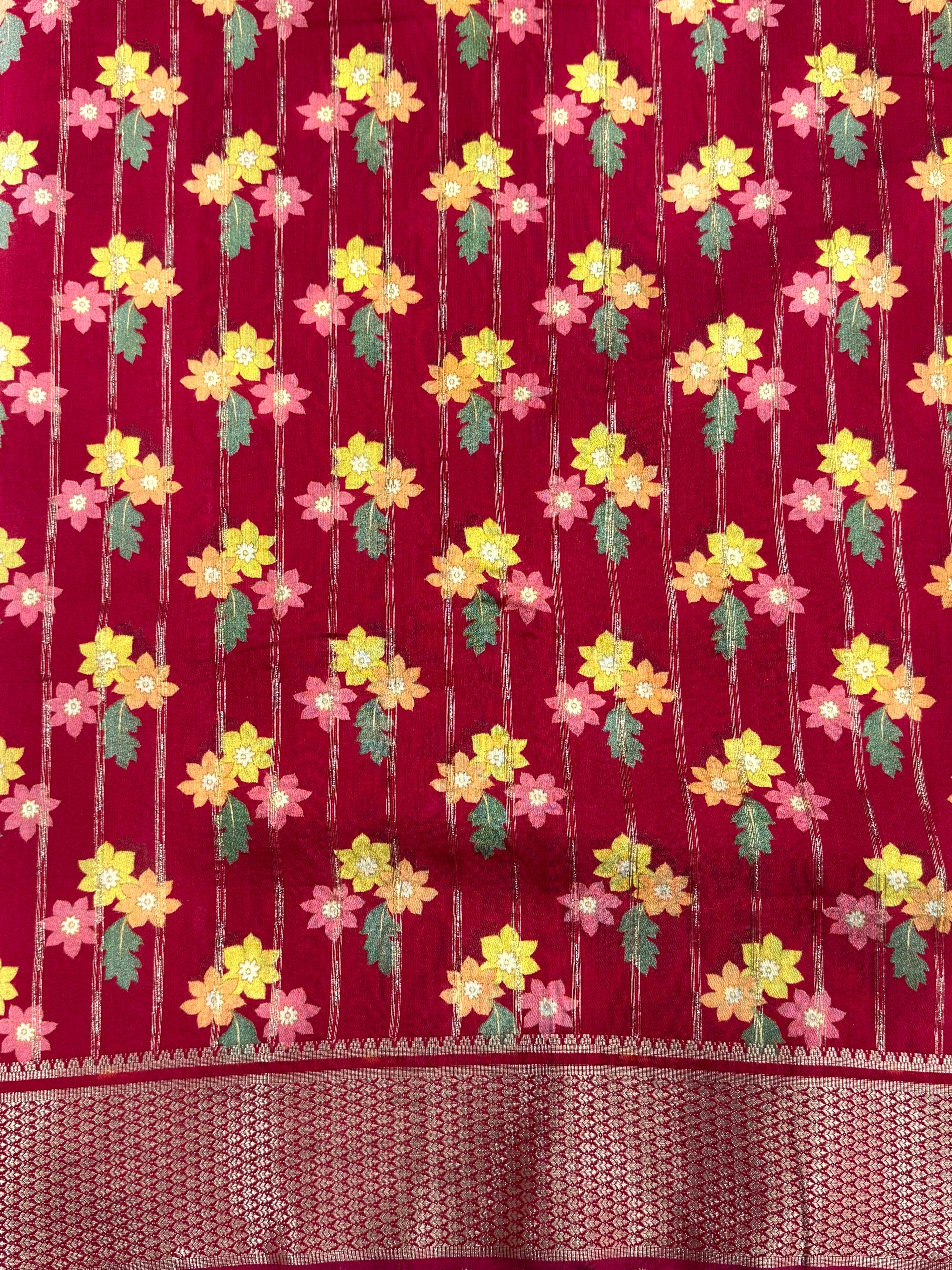 Maroon Cotton Viscose Floral Saree
