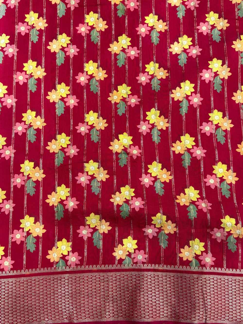 Maroon Cotton Viscose Floral Saree
