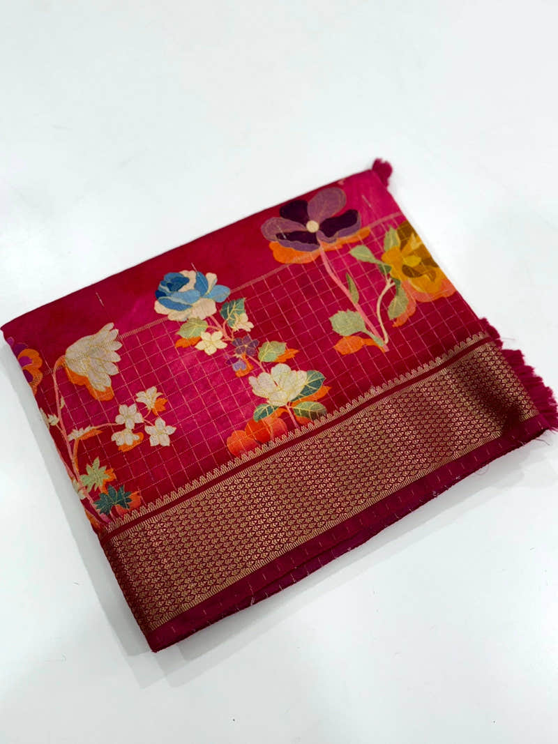 Rose Cotton Viscose Floral Saree